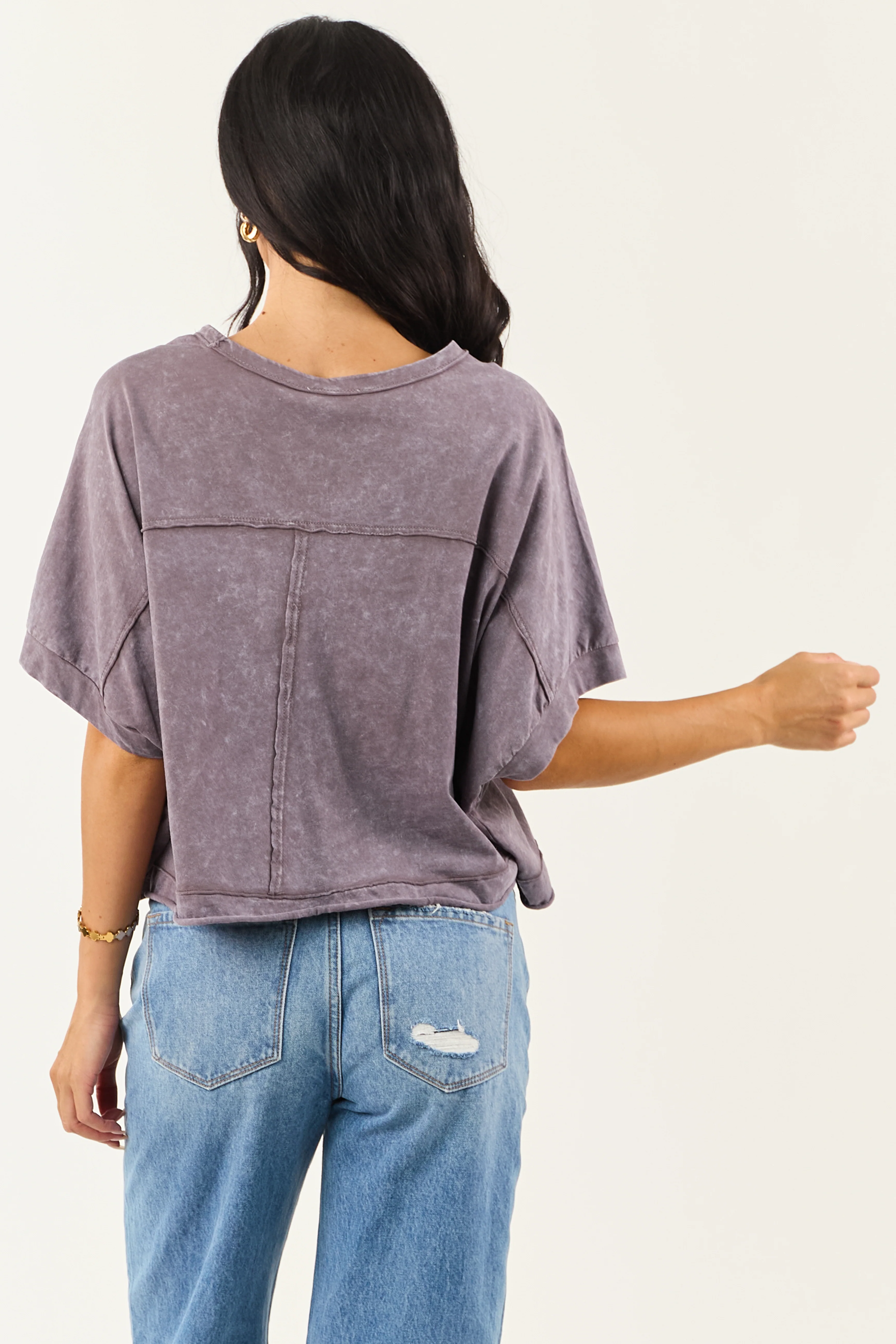 Slate Mineral Wash Semi Cropped Boxy Cotton Tee - Image 6