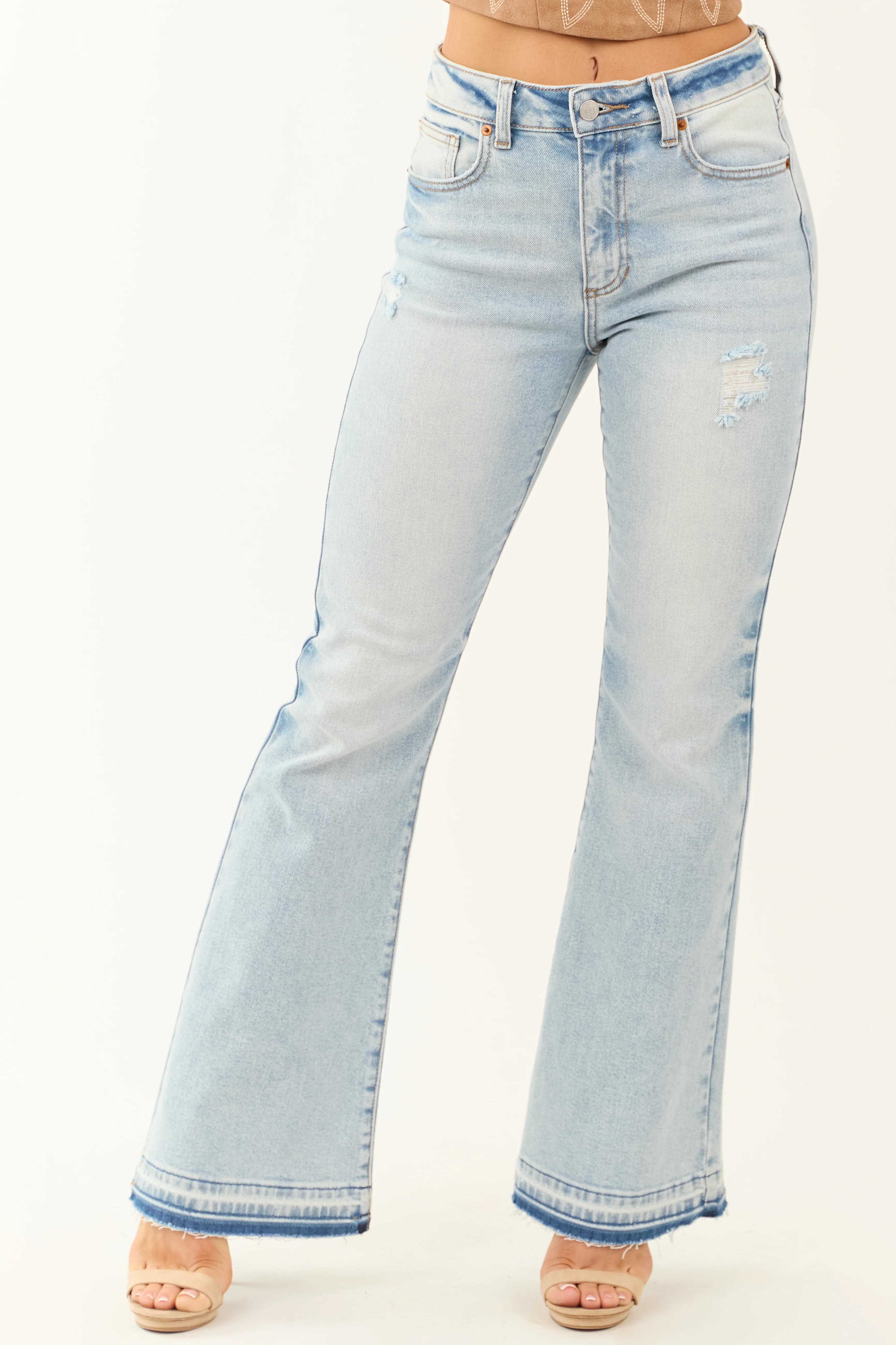 Sneak Peek Light Wash Flare Leg Stretchy Jeans - Image 2