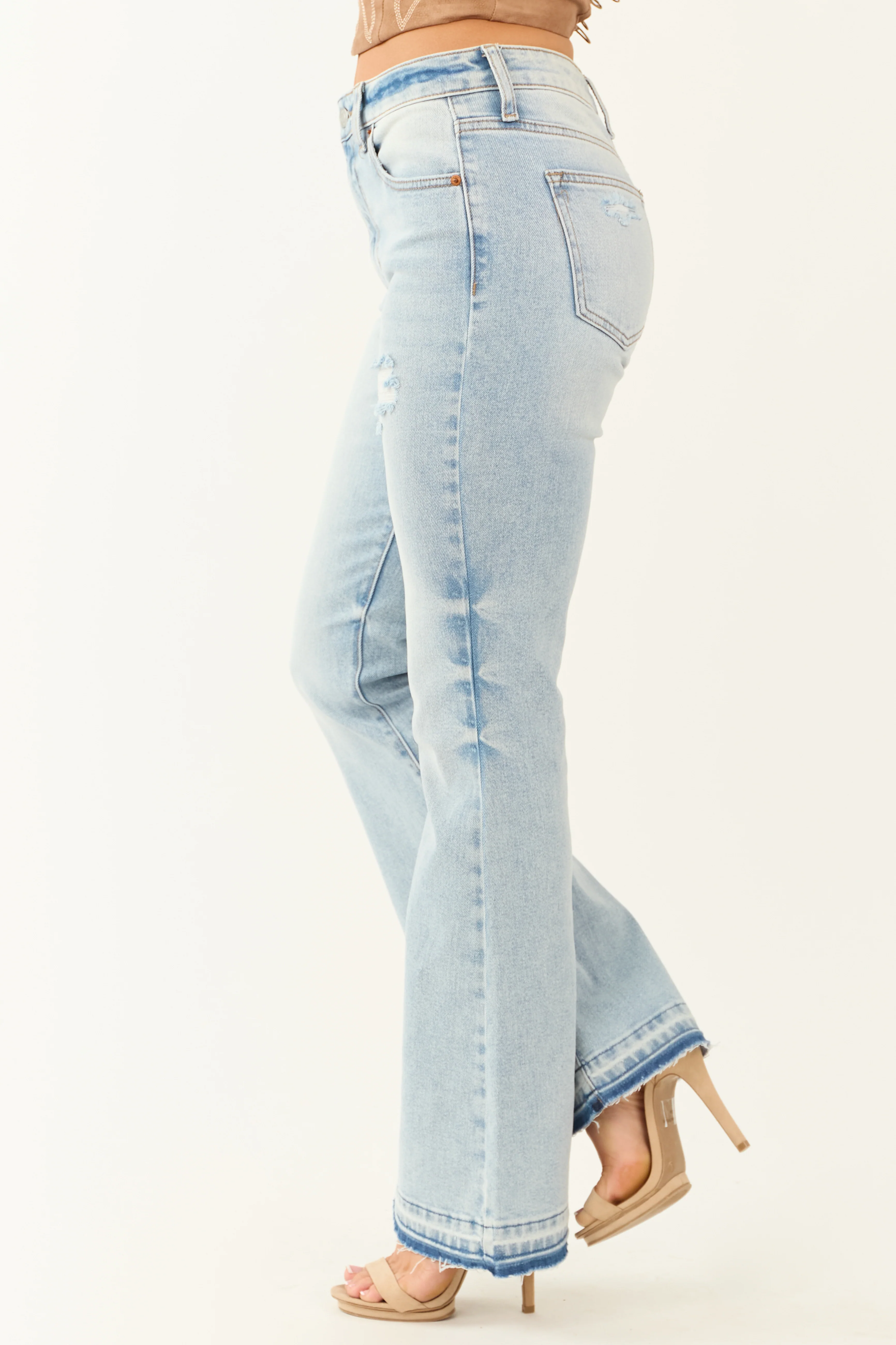 Sneak Peek Light Wash Flare Leg Stretchy Jeans - Image 4