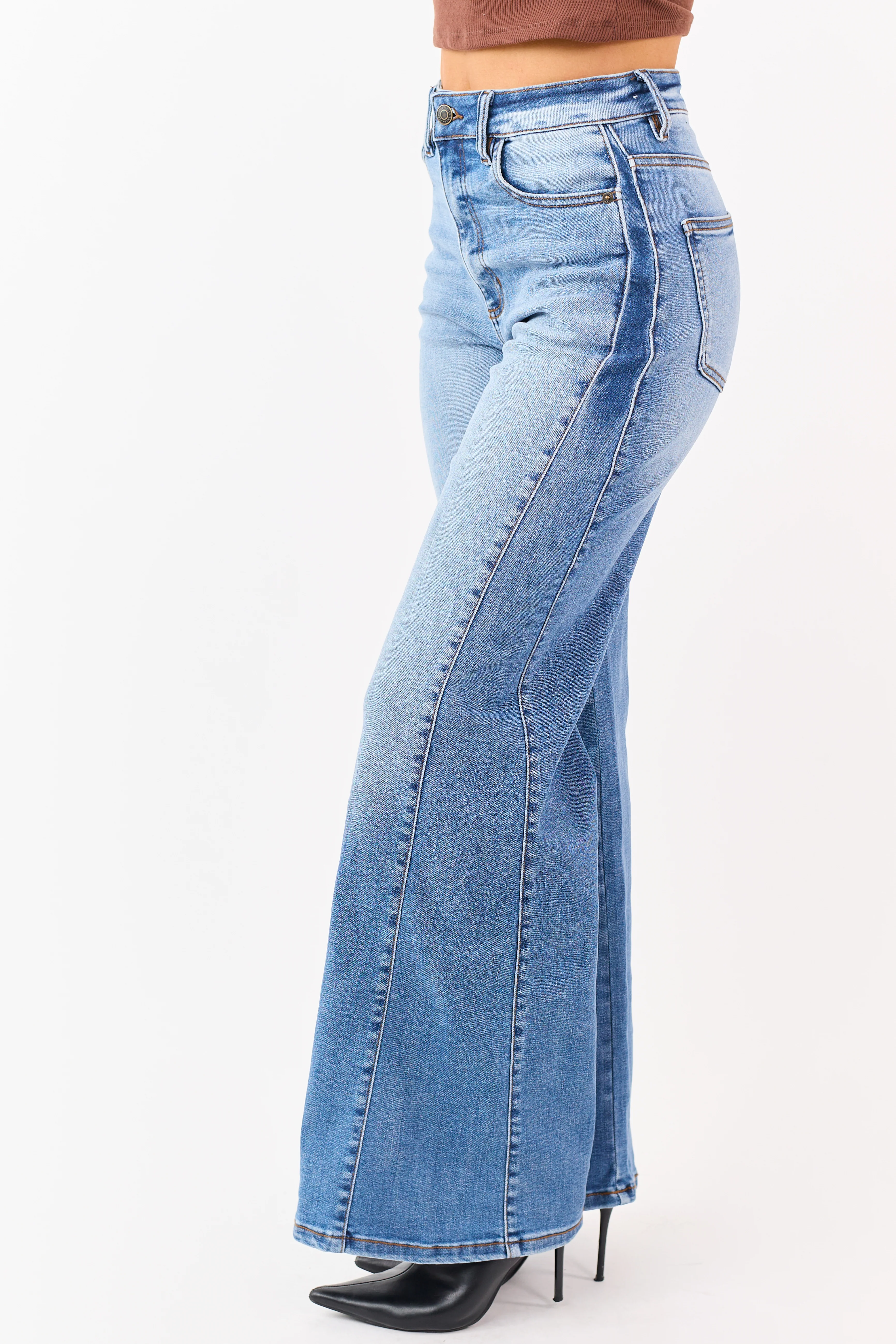 Sneak Peek Medium Stonewash Stretchy Wide Leg Jeans - Image 3
