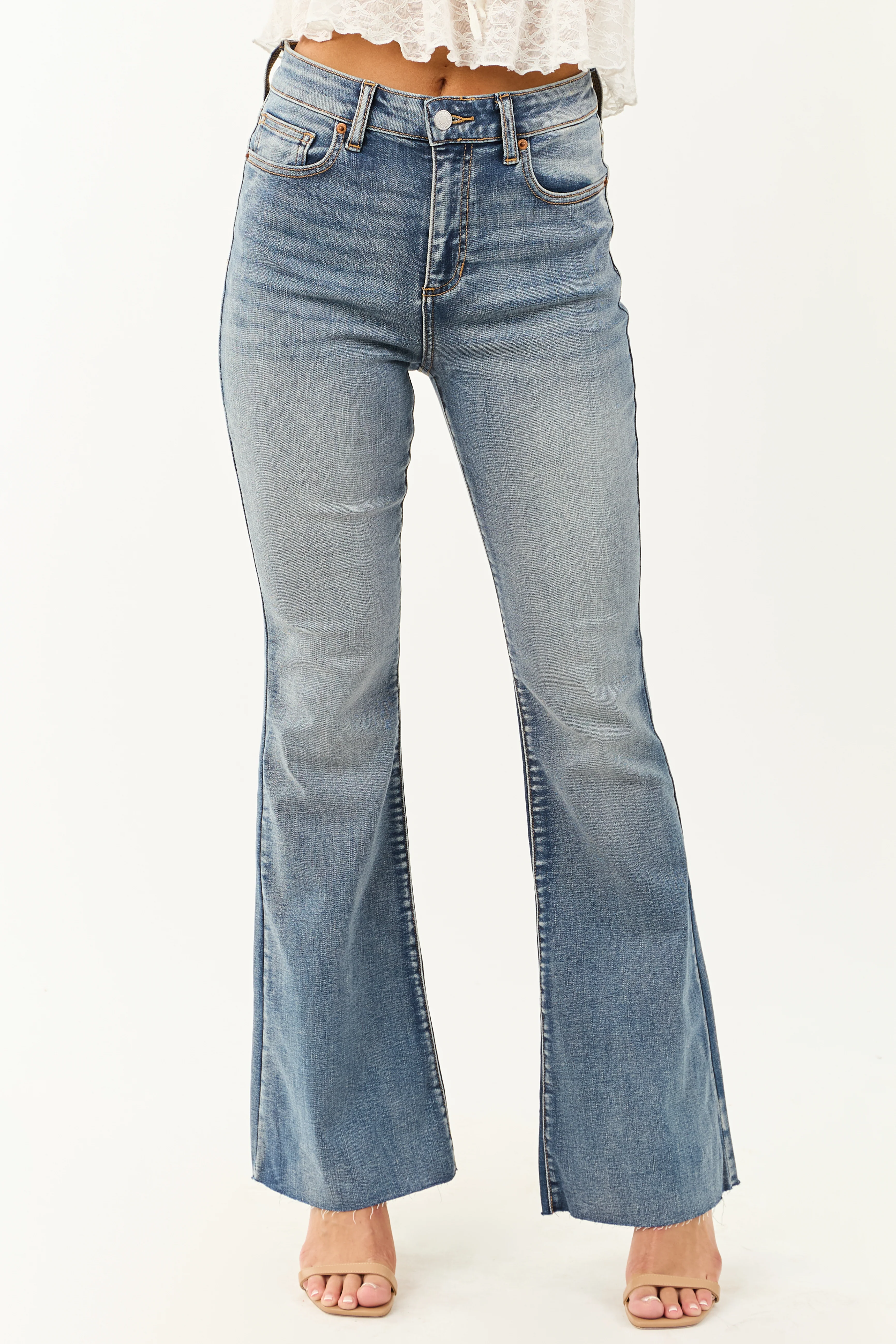 Sneak Peek Medium Wash Stretchy Flare Jeans - Image 4