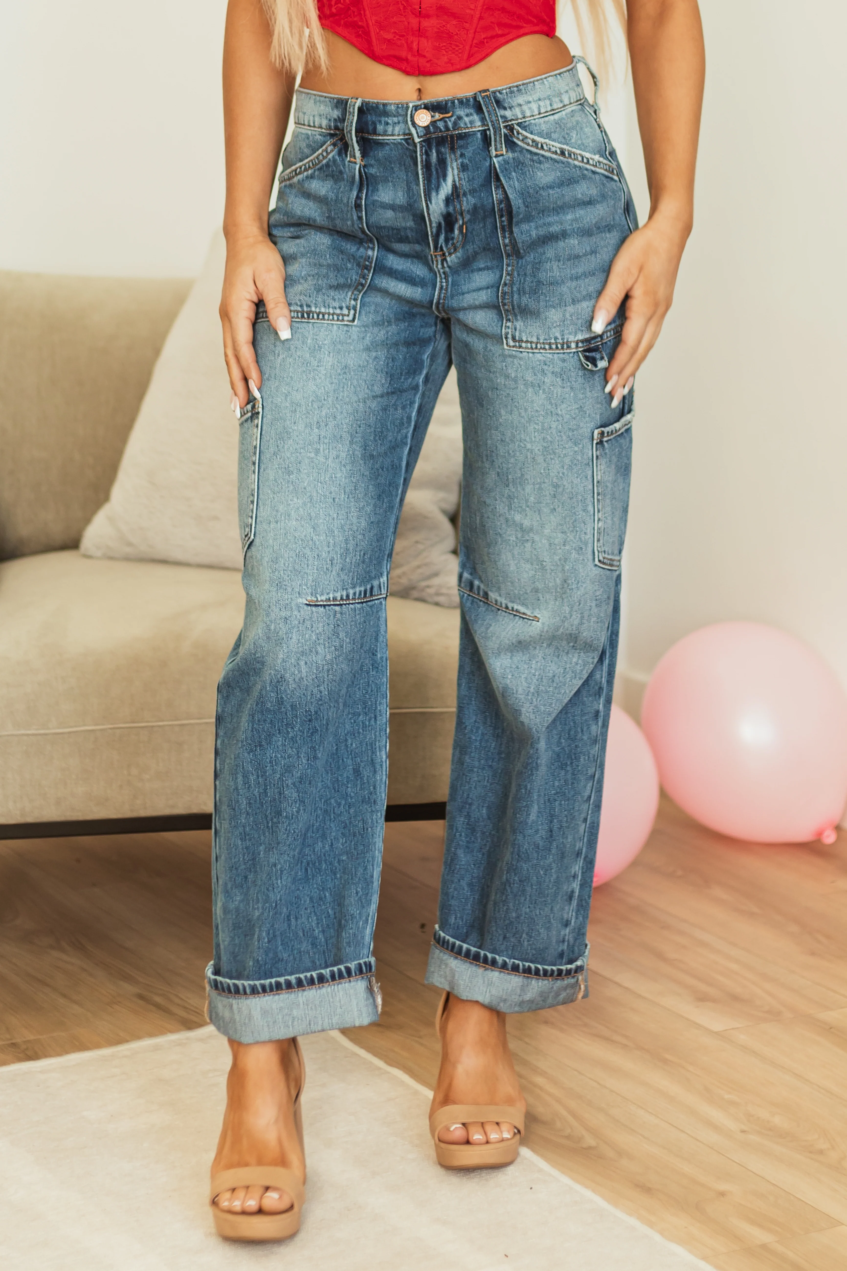 Sneak Peek Medium Wash Utility Straight Jeans - Image 5