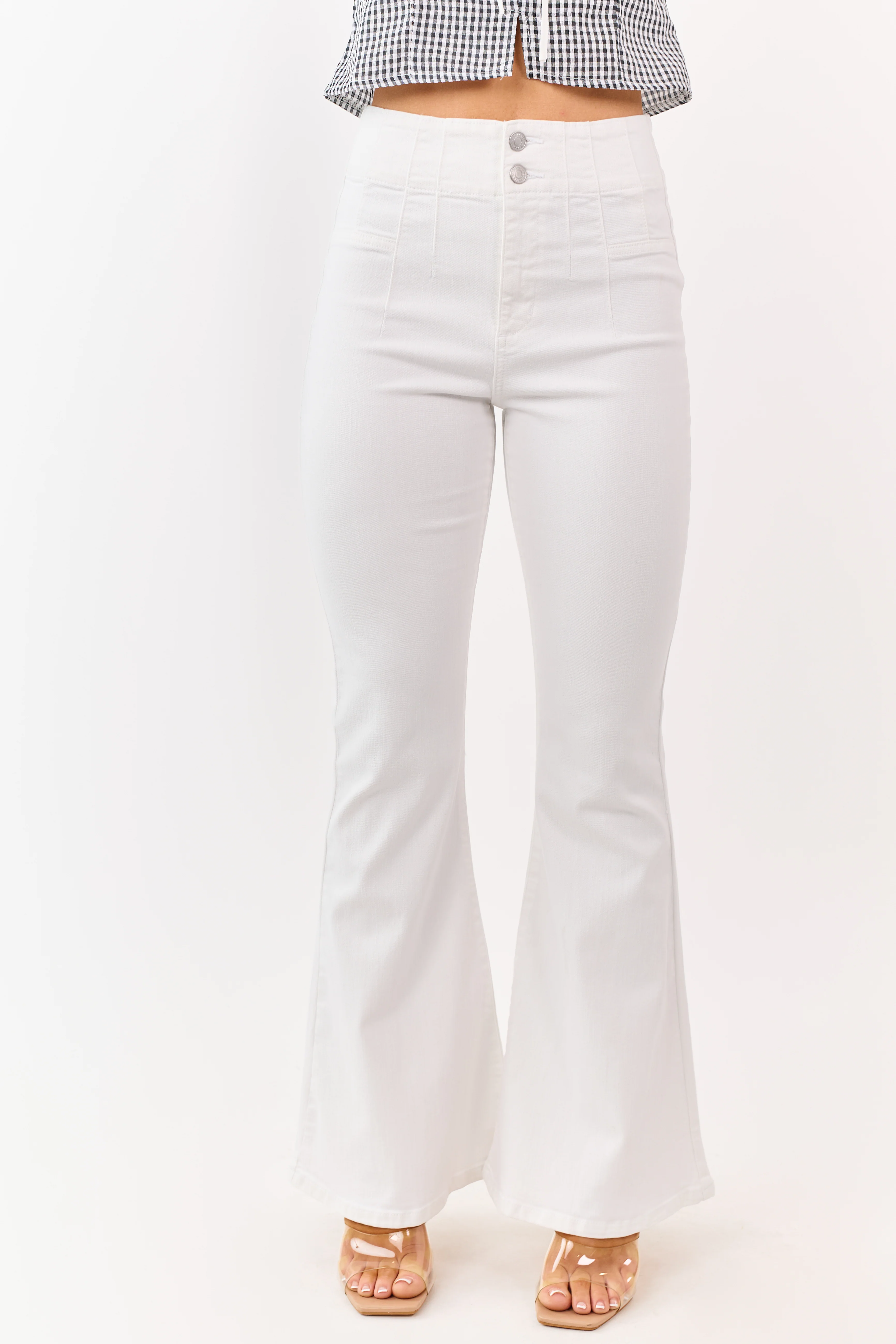 Sneak Peek Off White Flare Leg Stretchy Jeans - Image 2