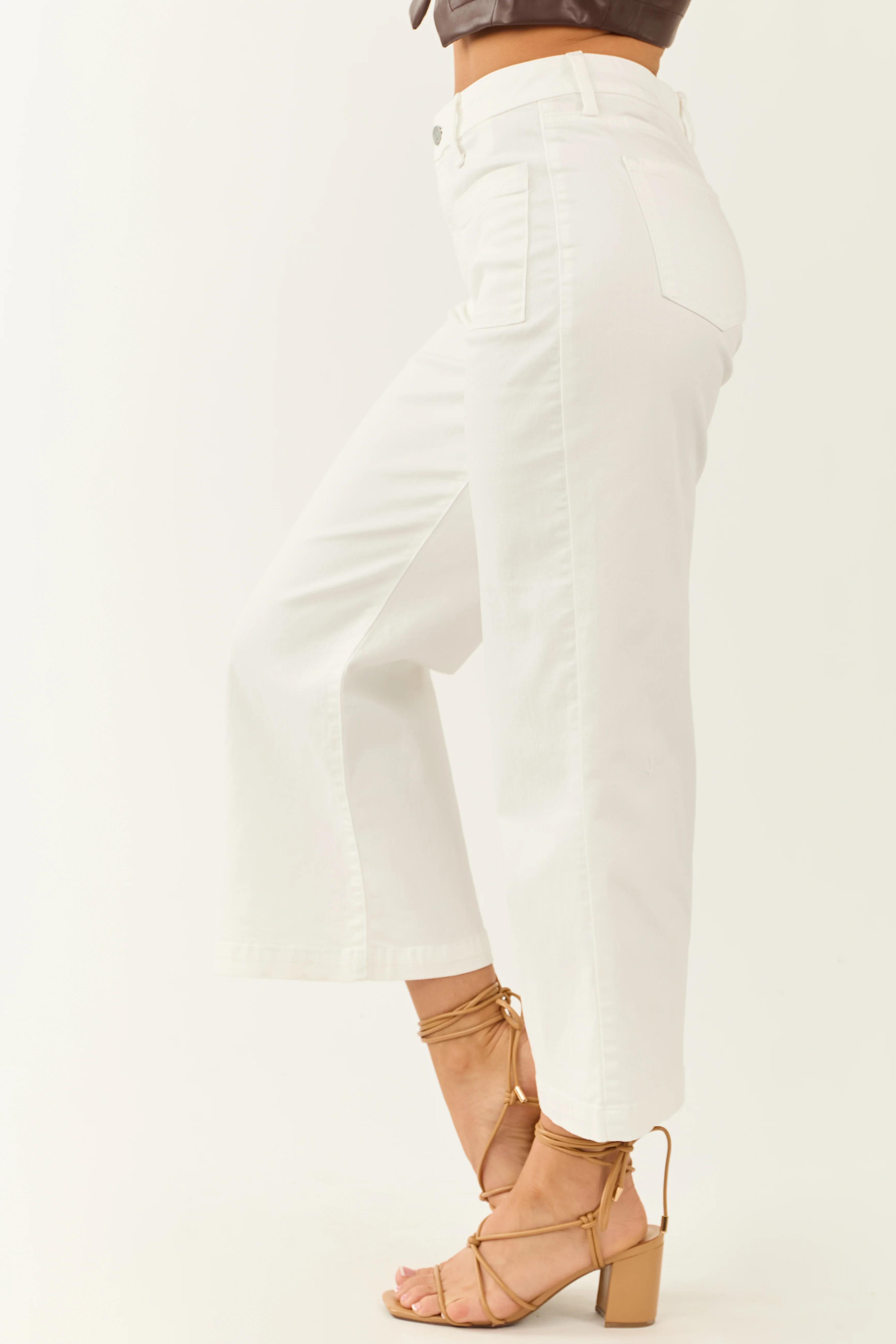 Sneak Peek White High Rise Stretchy Wide Leg Jeans - Image 3