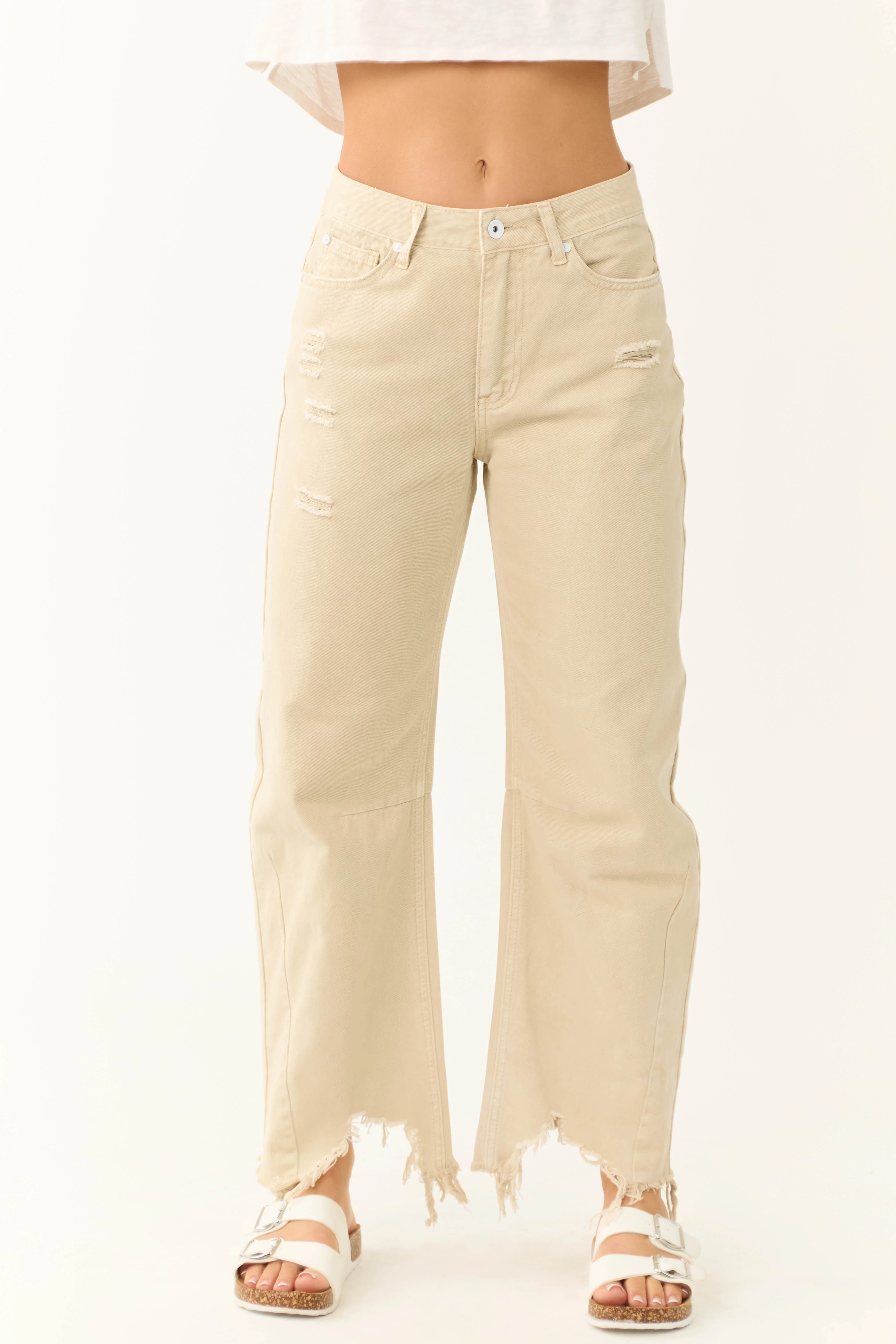 Special A Beige High Rise Barrel Jeans - Image 3