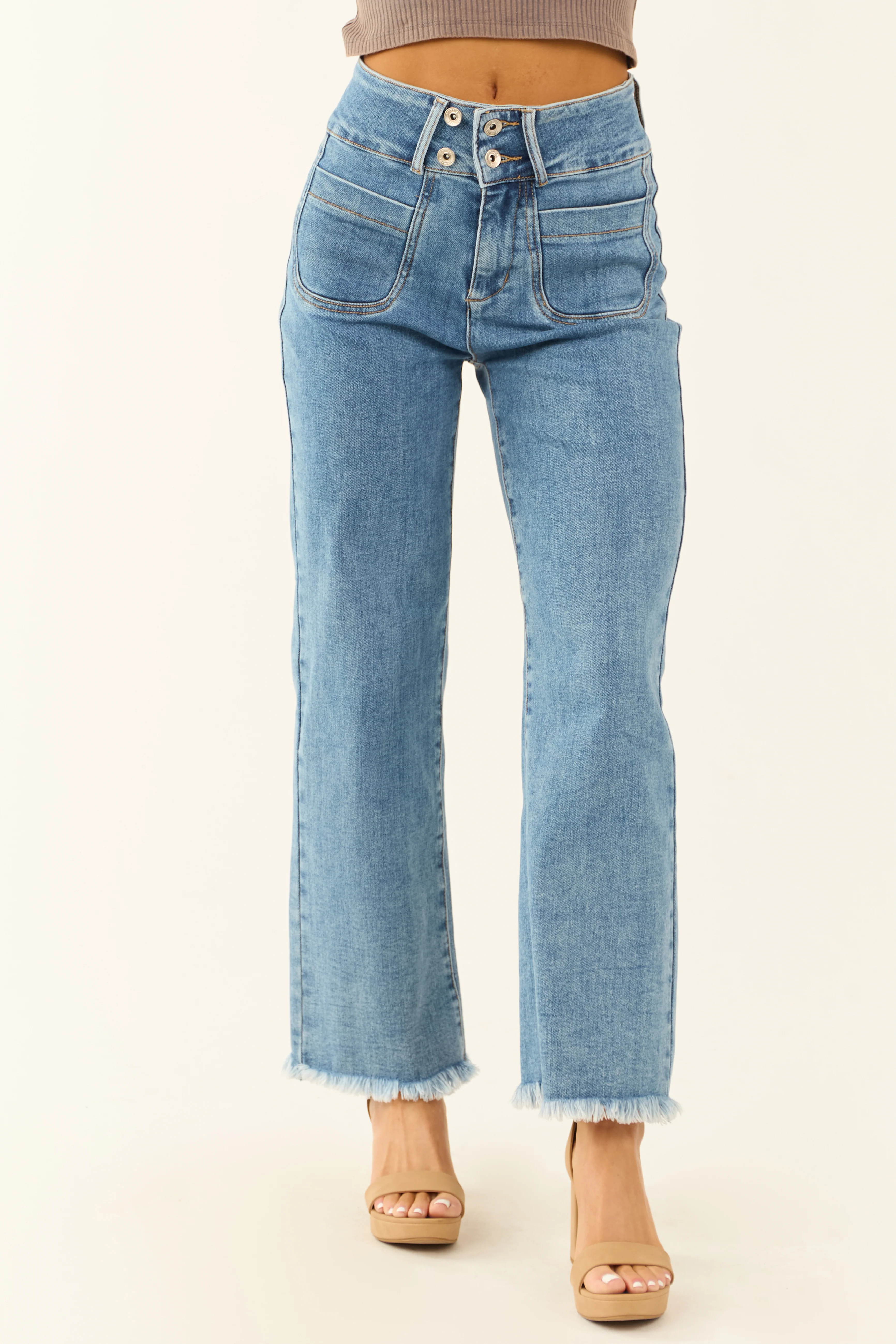 Special A High Rise Medium Wash Bootcut Ankle Jeans - Image 2