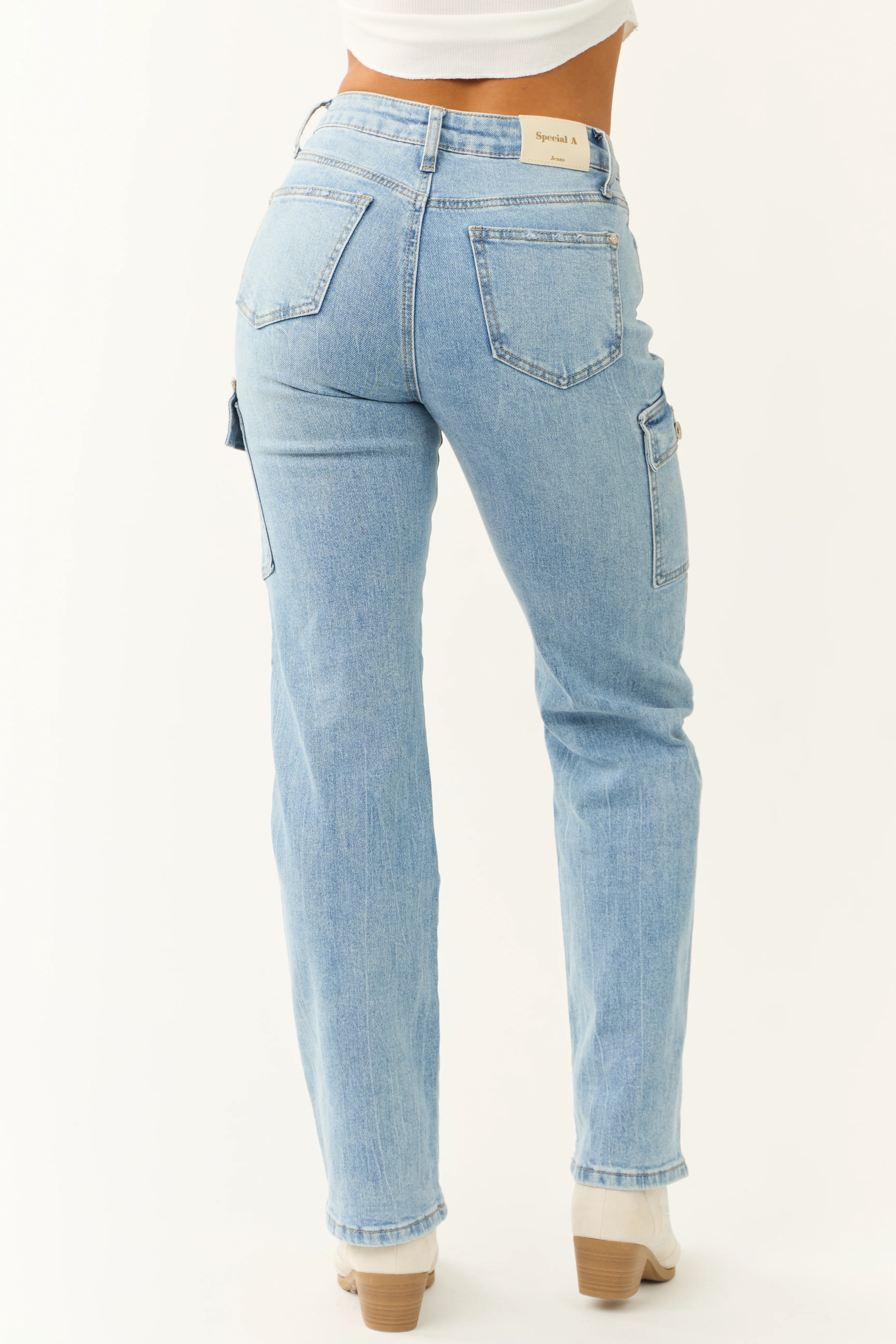 Special A Medium Wash Cargo Jeans - Image 4