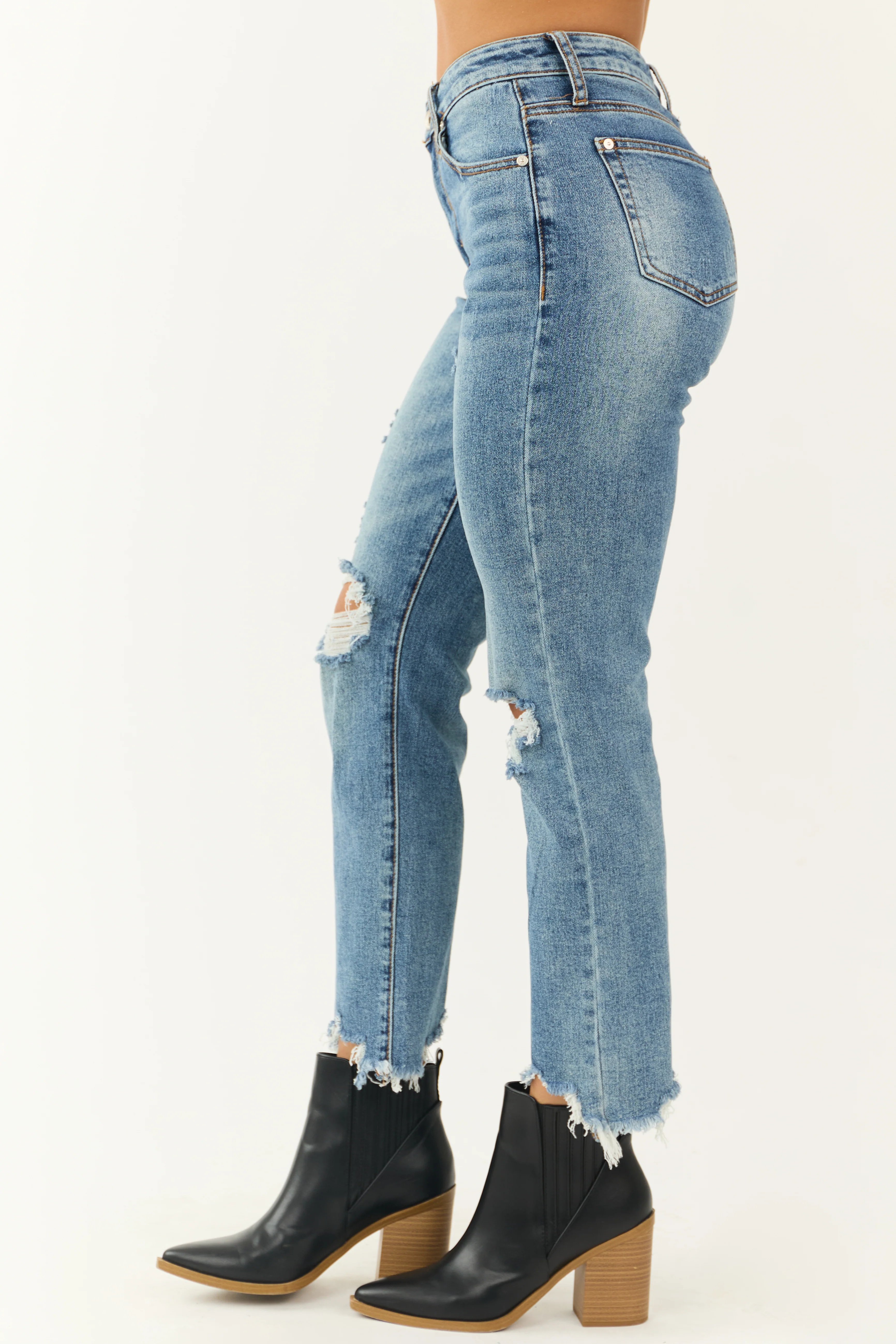 Special A Medium Wash Straight Leg Tummy Control Jeans - Image 3