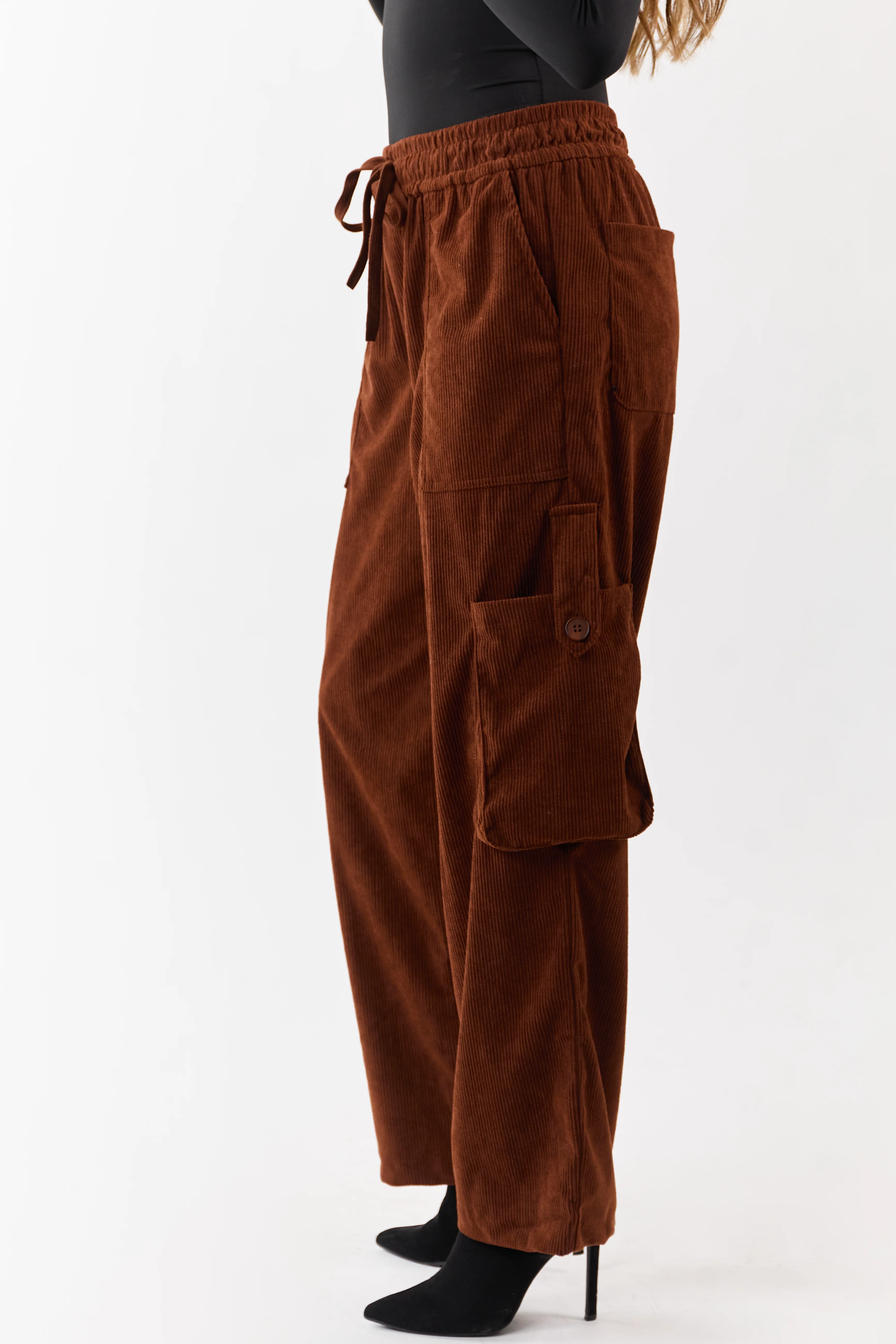 Spice Corduroy Drawstring Waist Cargo Pants - Image 3