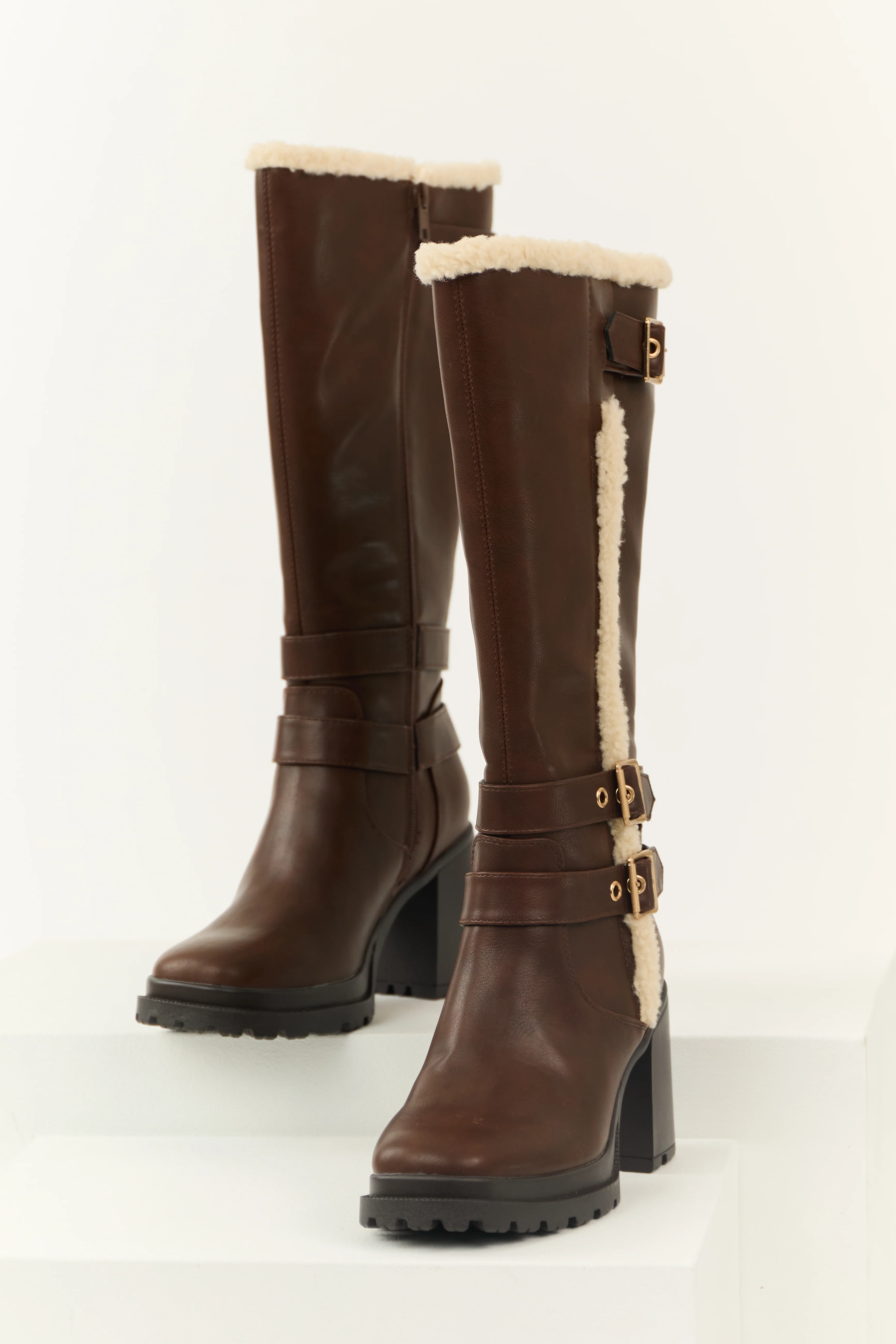Spice Faux Leather Sherpa Lined Tall Platform Boots - Image 2