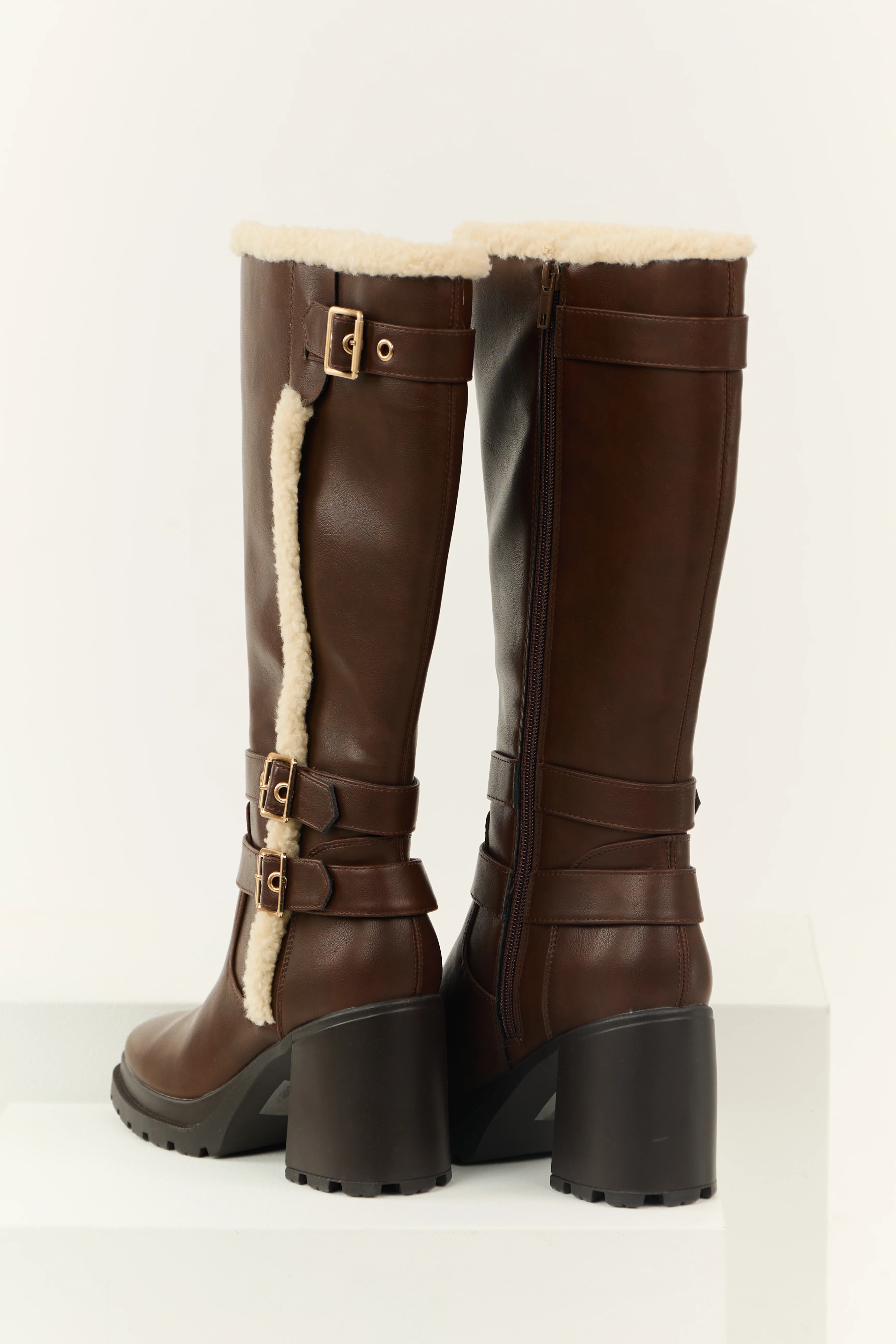 Spice Faux Leather Sherpa Lined Tall Platform Boots - Image 3