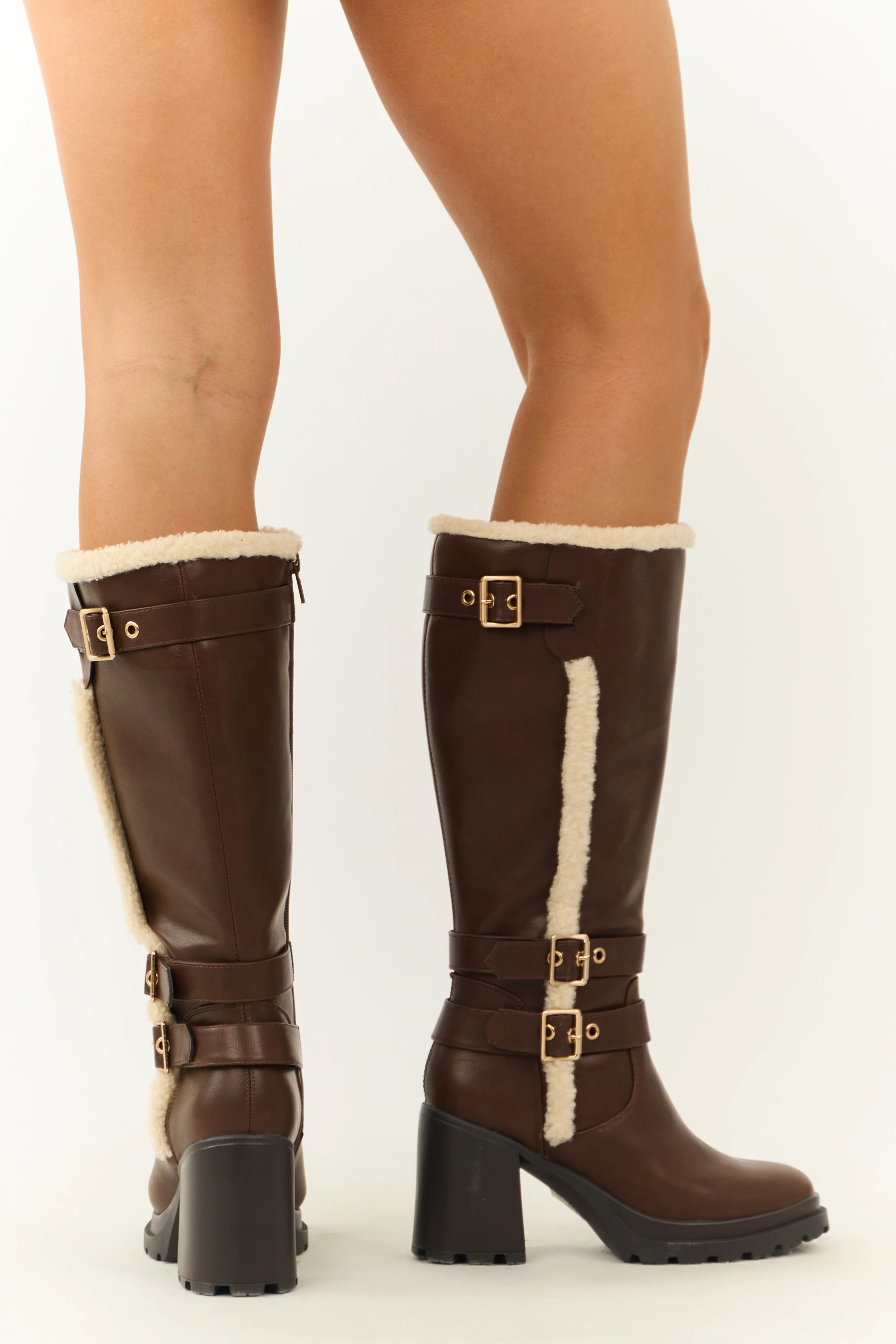 Spice Faux Leather Sherpa Lined Tall Platform Boots - Image 6