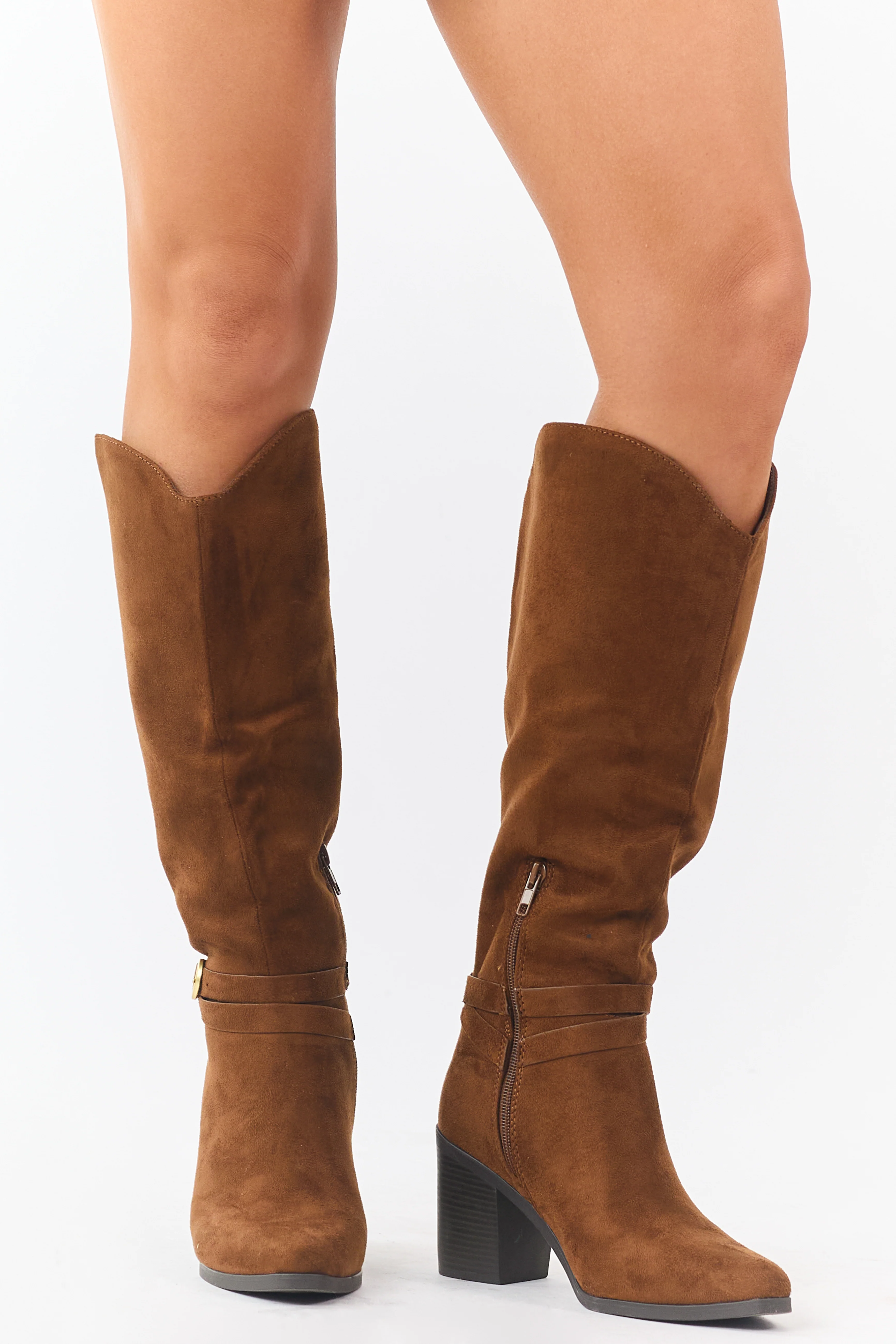 Spice Faux Suede Ankle Strap Tall Boots - Image 4