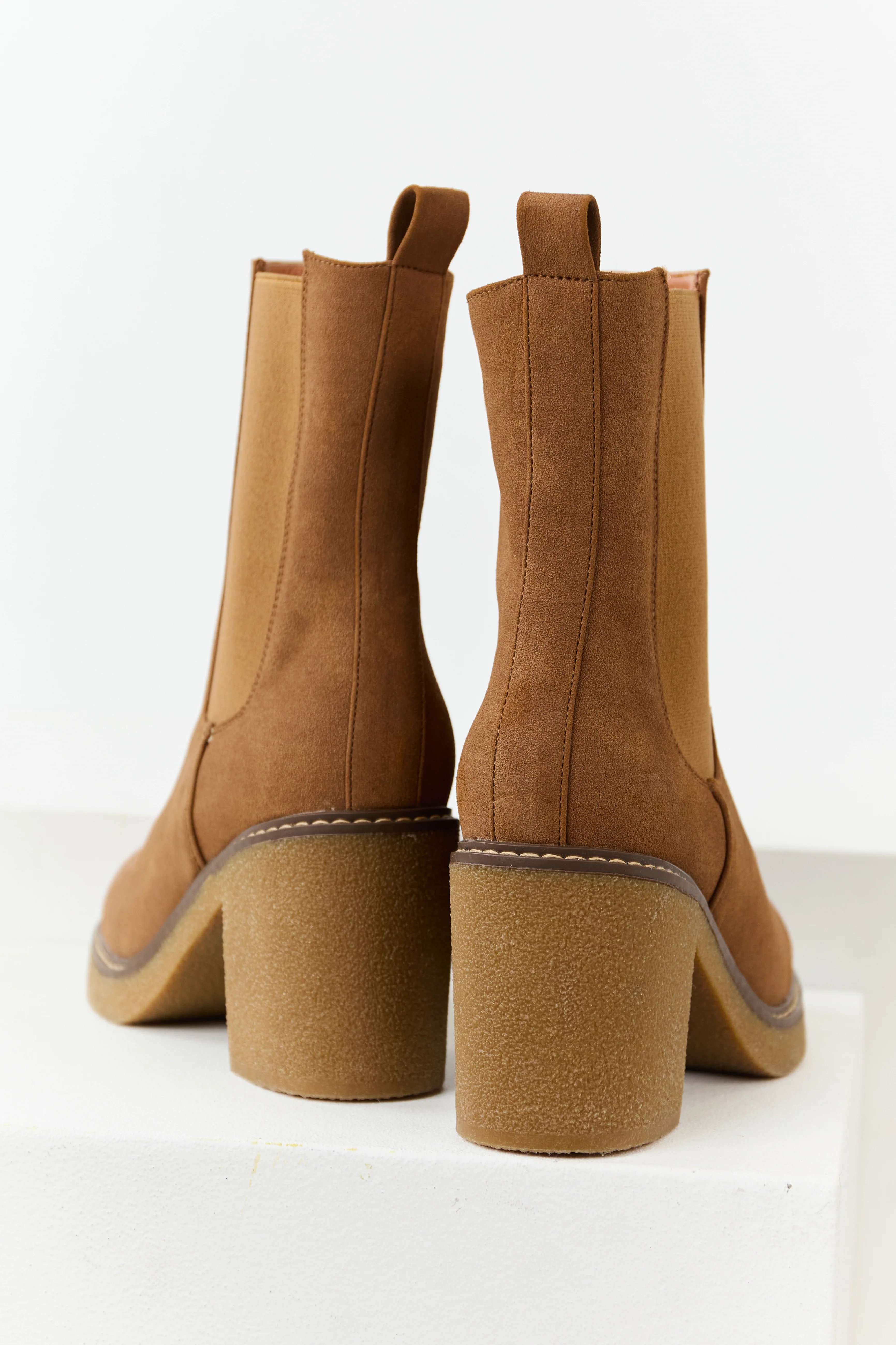 Spice Faux Suede Round Toe Block Heel Short Boots - Image 3