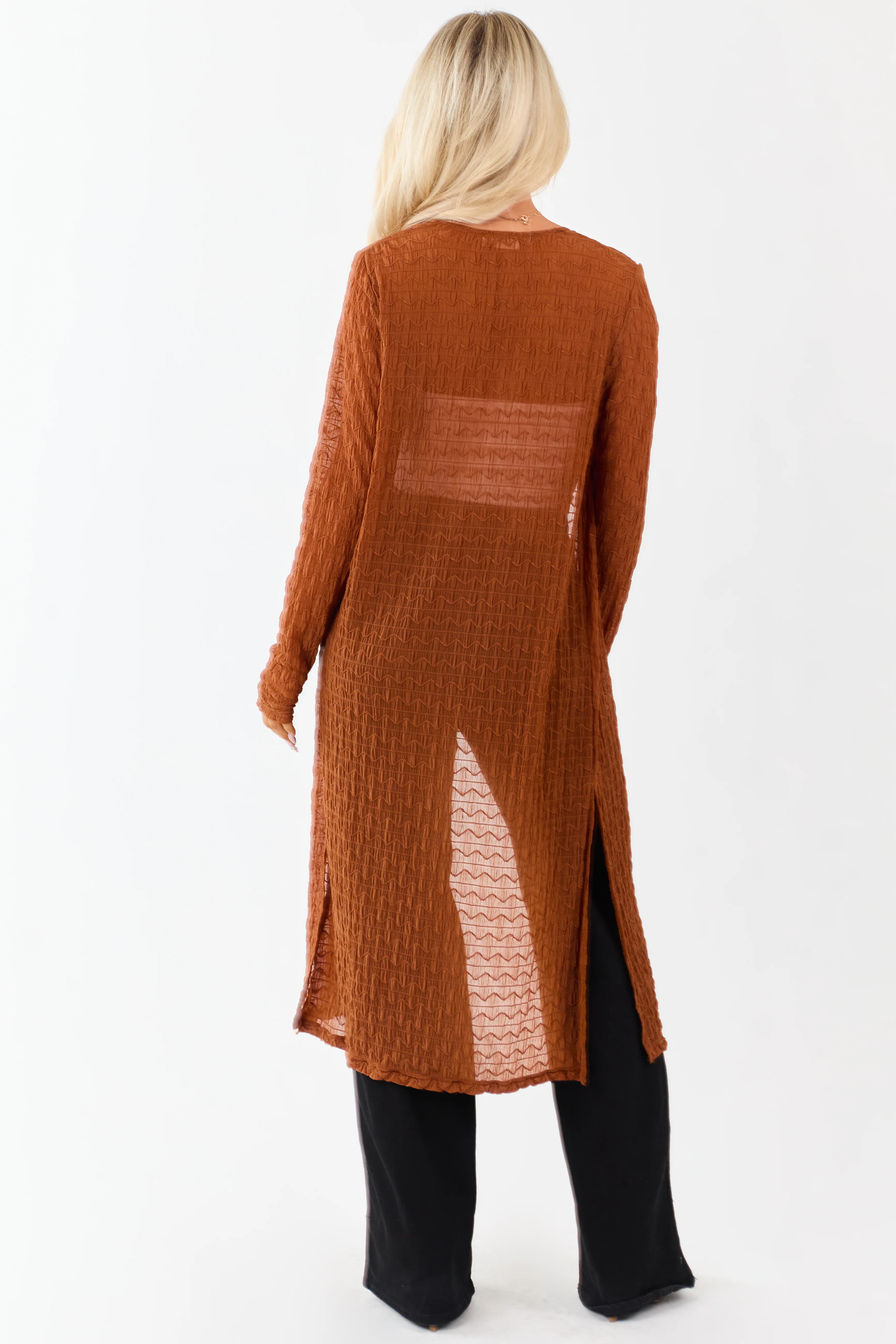 Spice Sheer Wavy Textured Mesh Duster Cardigan - Image 6