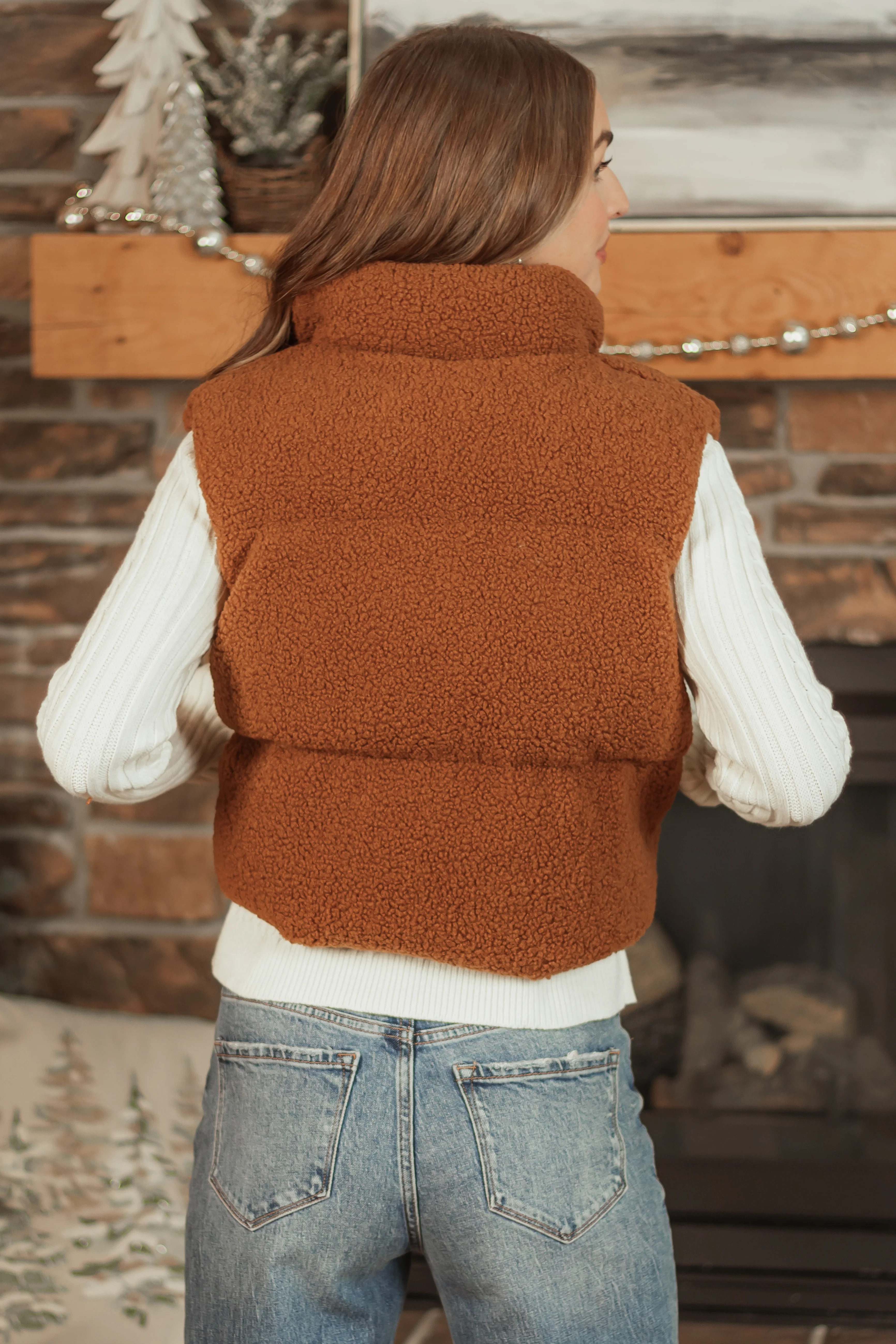 Spice Sherpa Zip Up Collared Puffer Vest - Image 5
