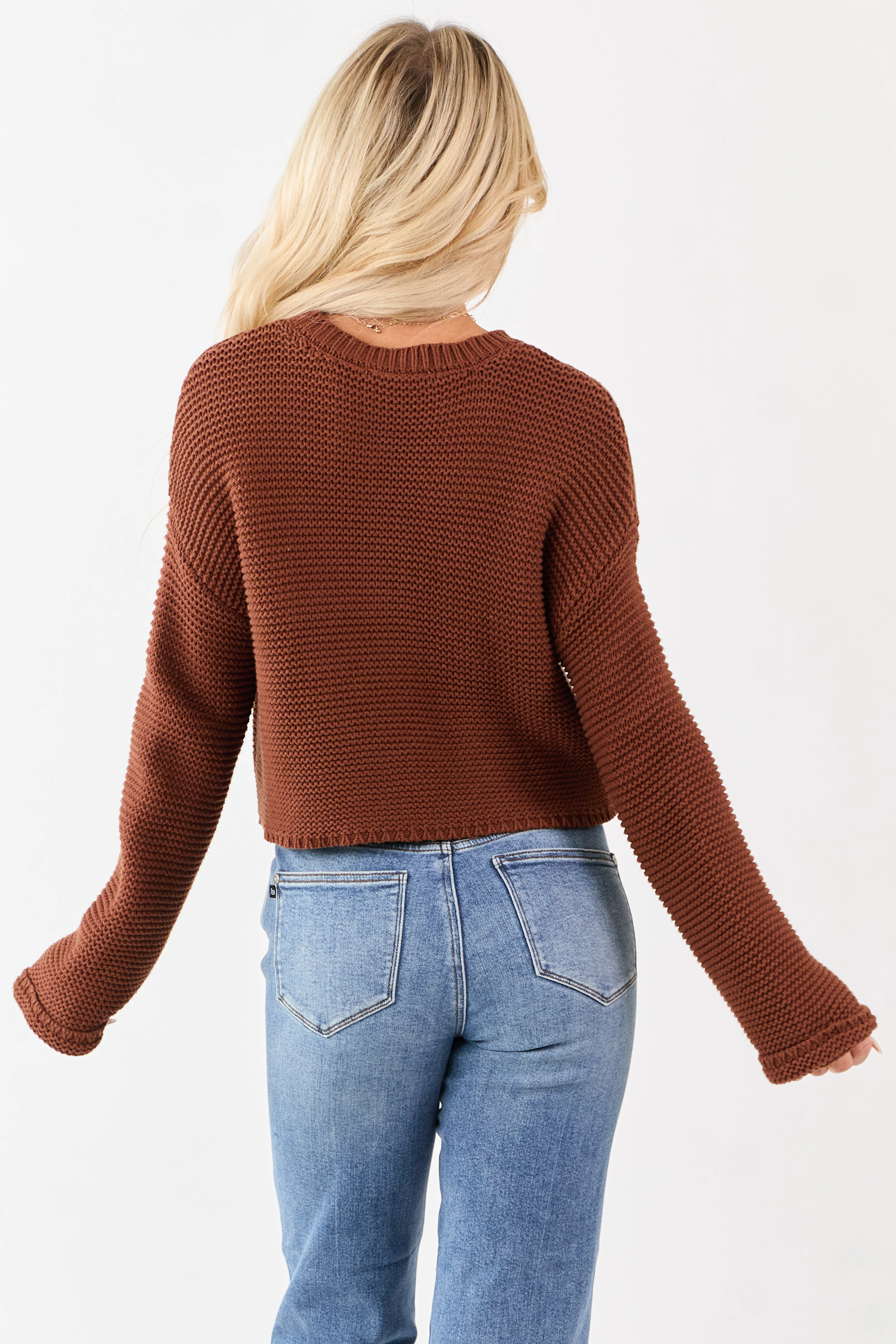 Spice Textured Knit Long Sleeve Crop Sweater - Image 5