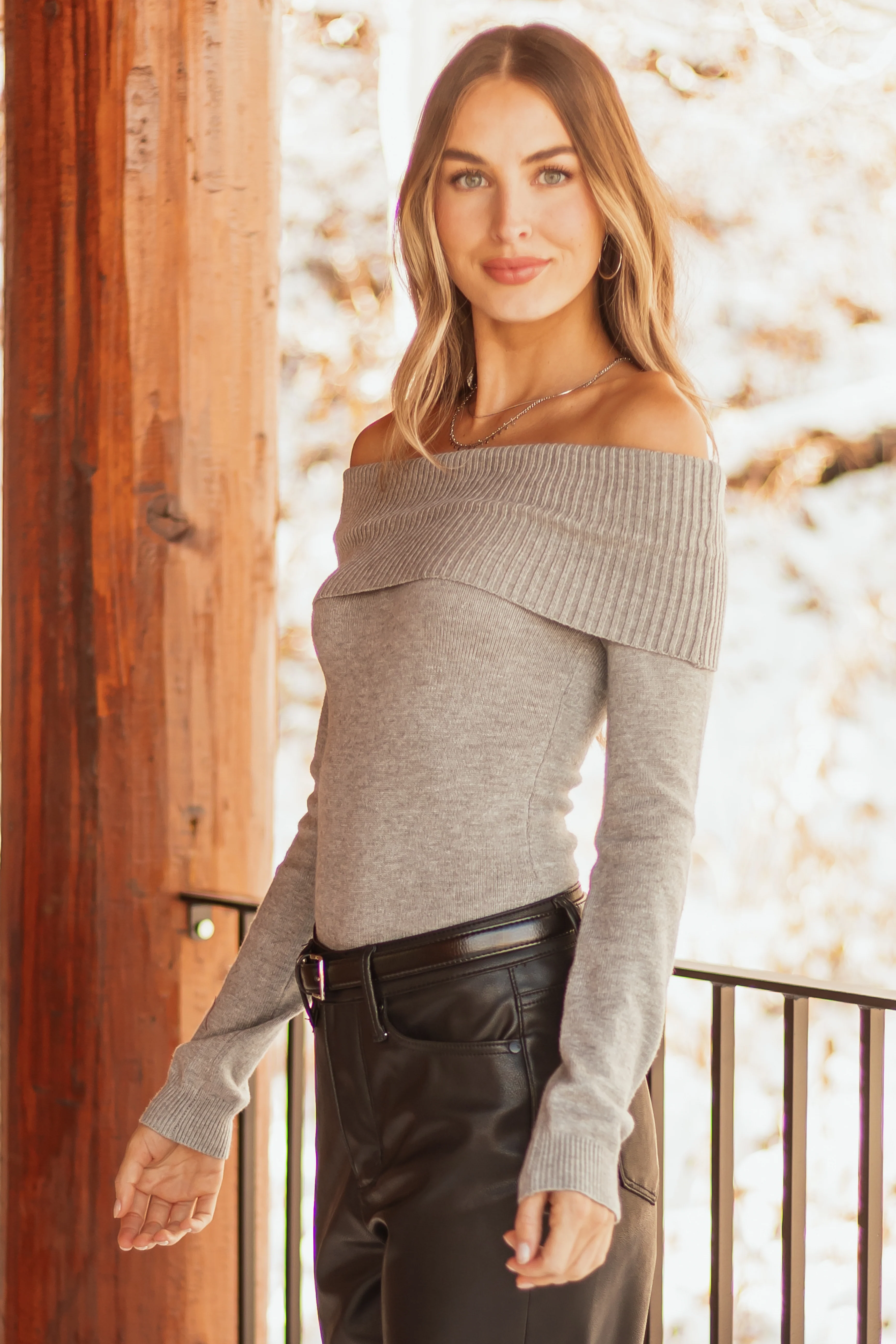 Steel Fitted Off Shoulder Knit Top - Image 4
