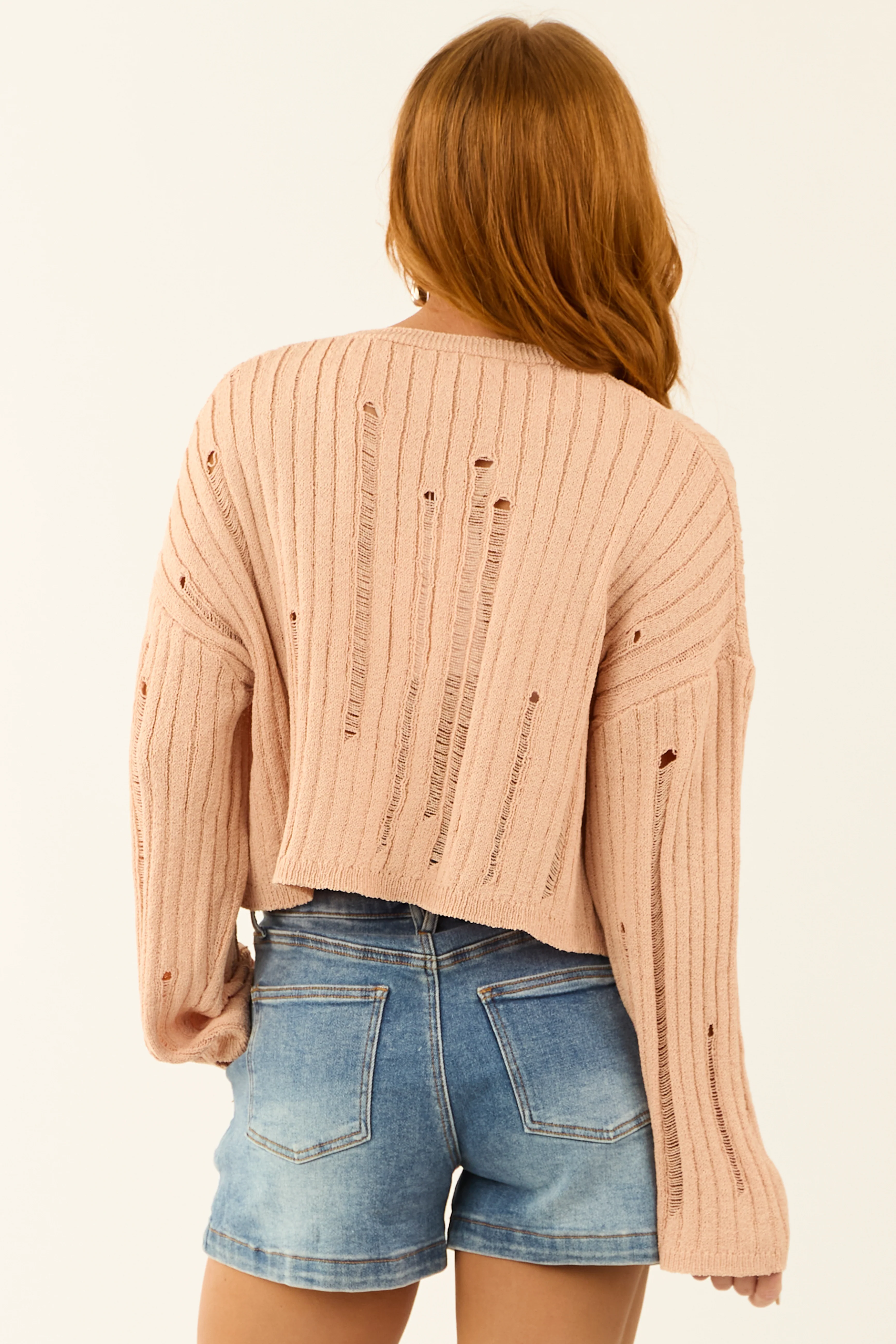 Sunrise Button Down Distressed Cropped Cardigan - Image 7