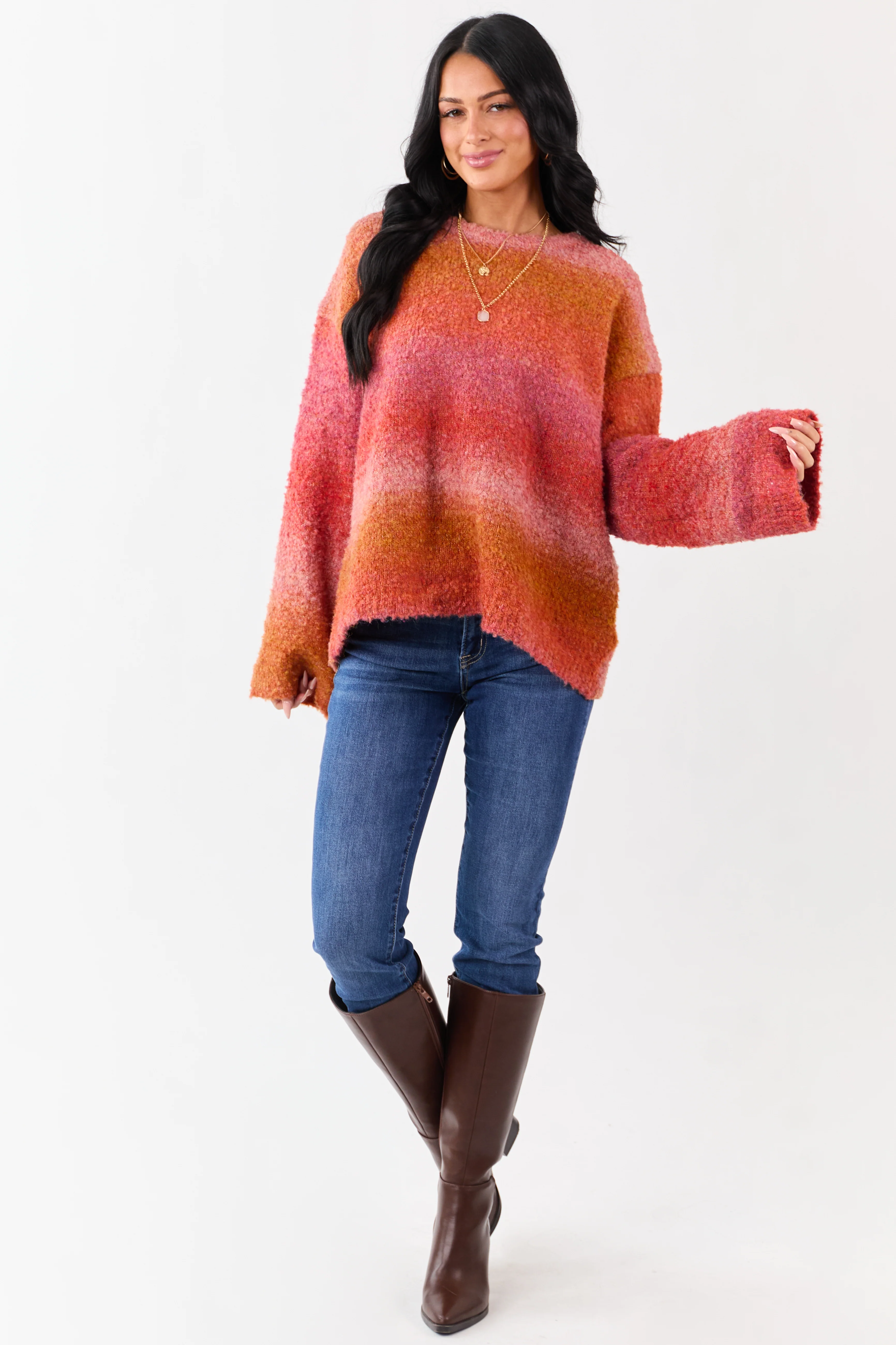 Sunset Ombre Wool Blend Fuzzy Knit Sweater - Image 2