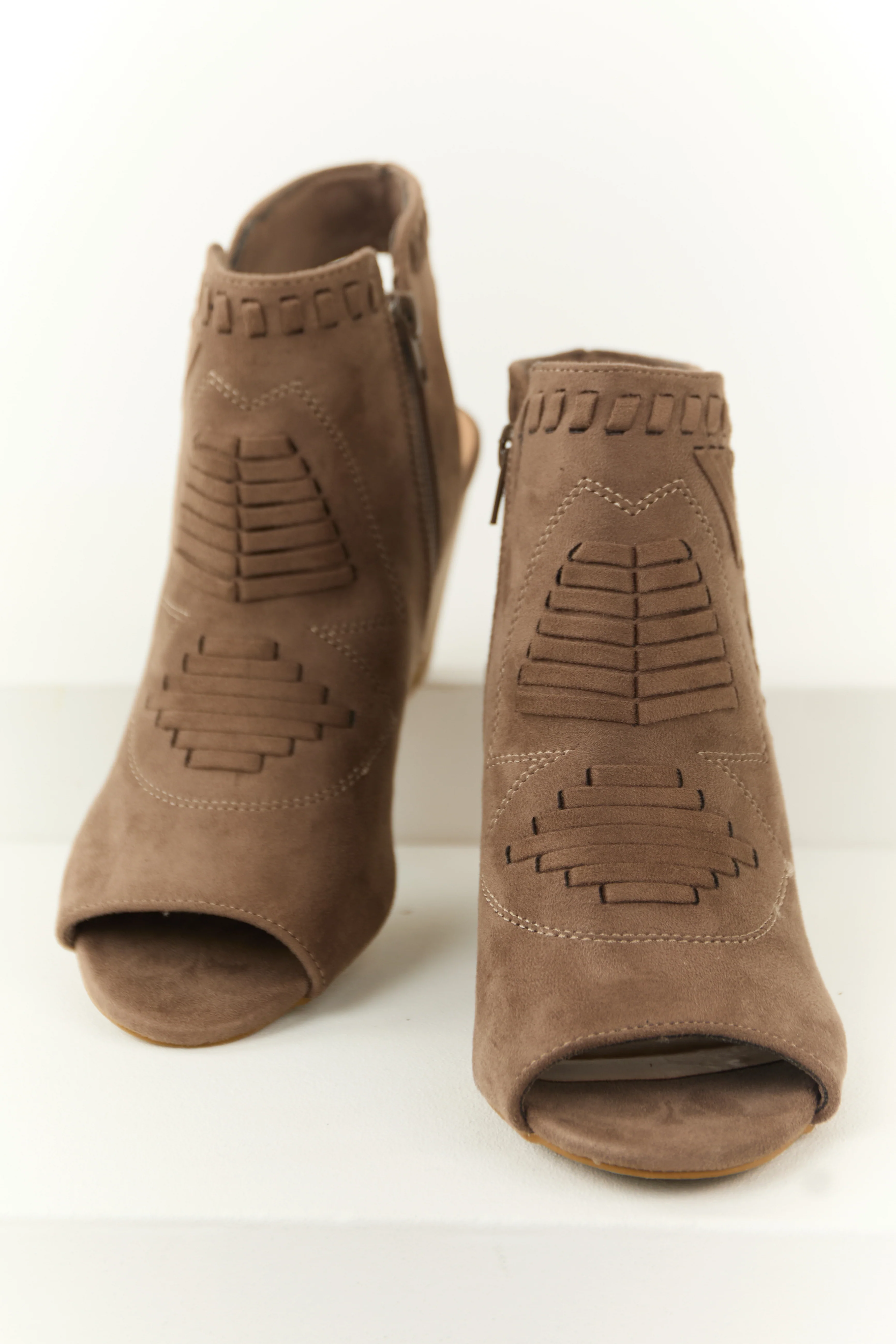 Taupe Faux Suede Open Toe Ankle Heels - Image 2