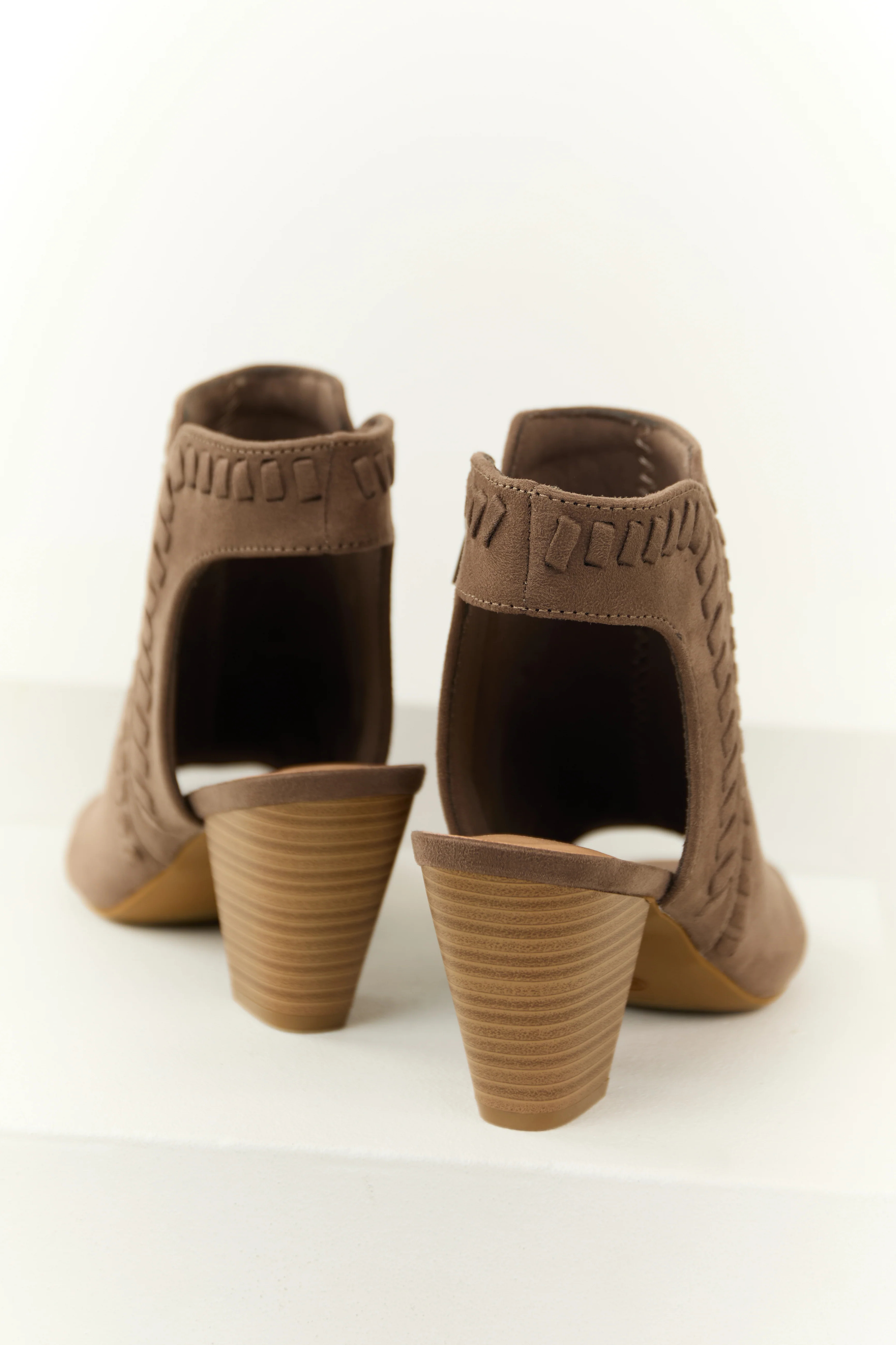 Taupe Faux Suede Open Toe Ankle Heels - Image 3