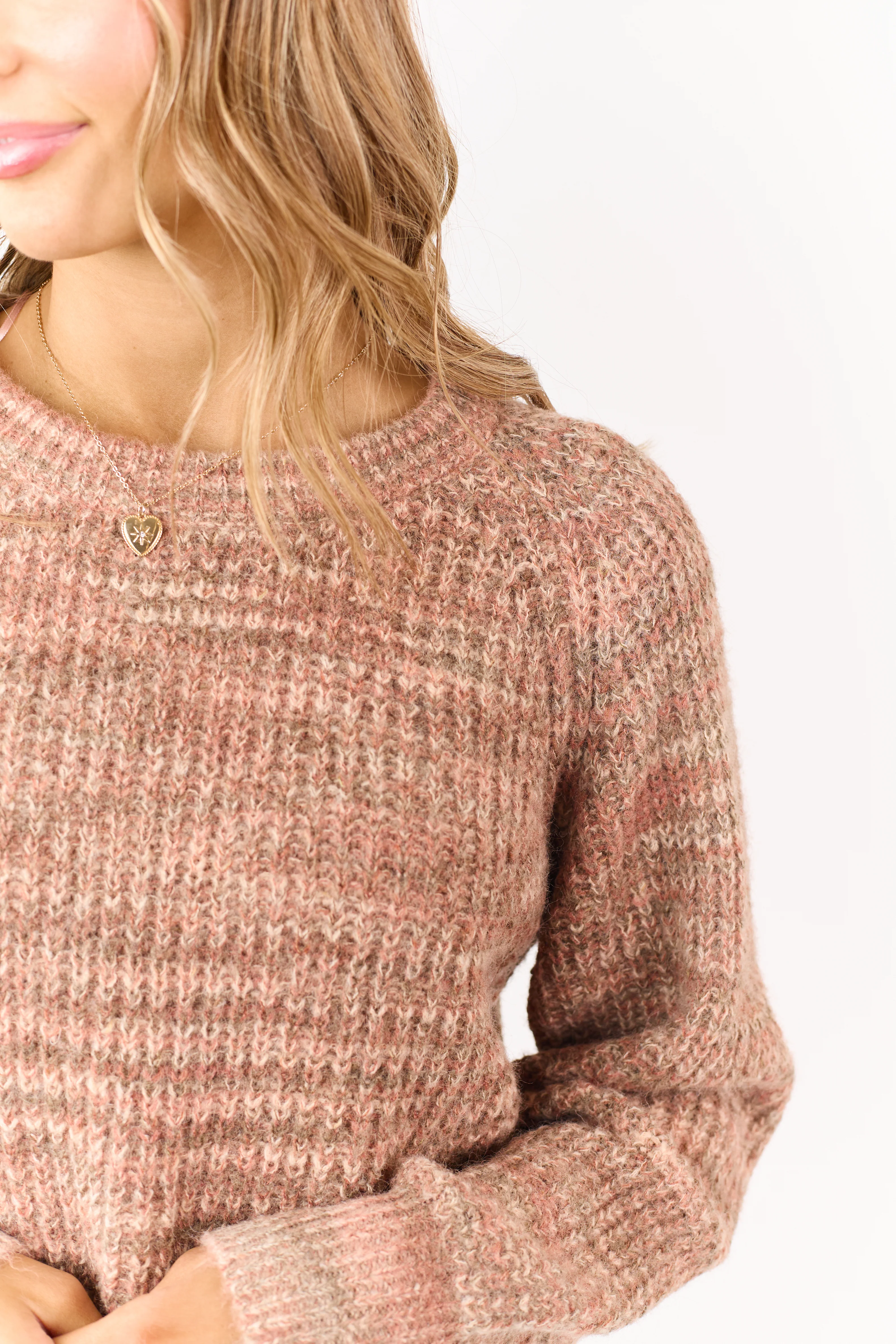 Taupe Ribbed Knit Marled Wool Blend Crop Sweater - Image 6
