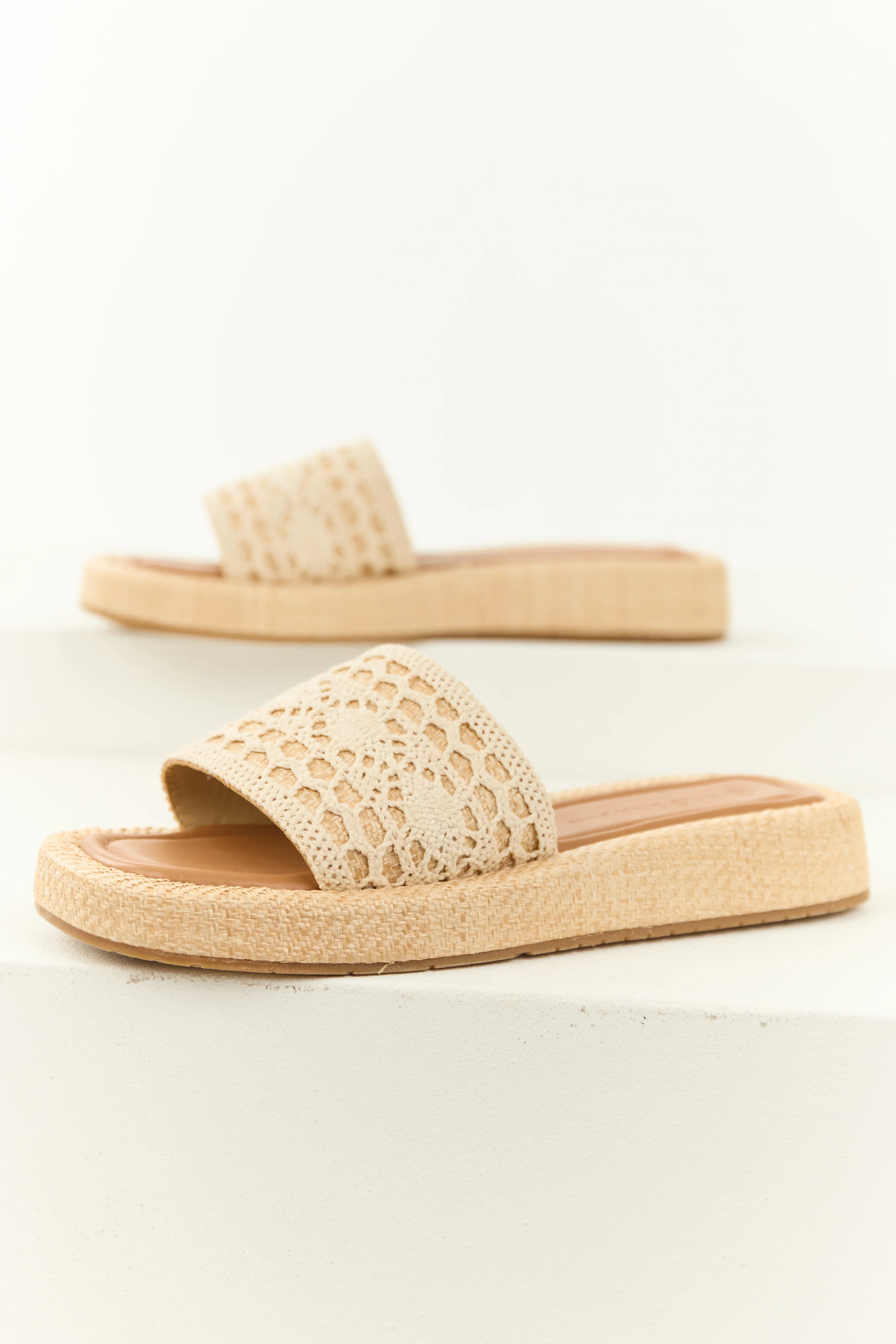 Vanilla Crochet Strap Raffia Platform Slip On Sandals - Image 2