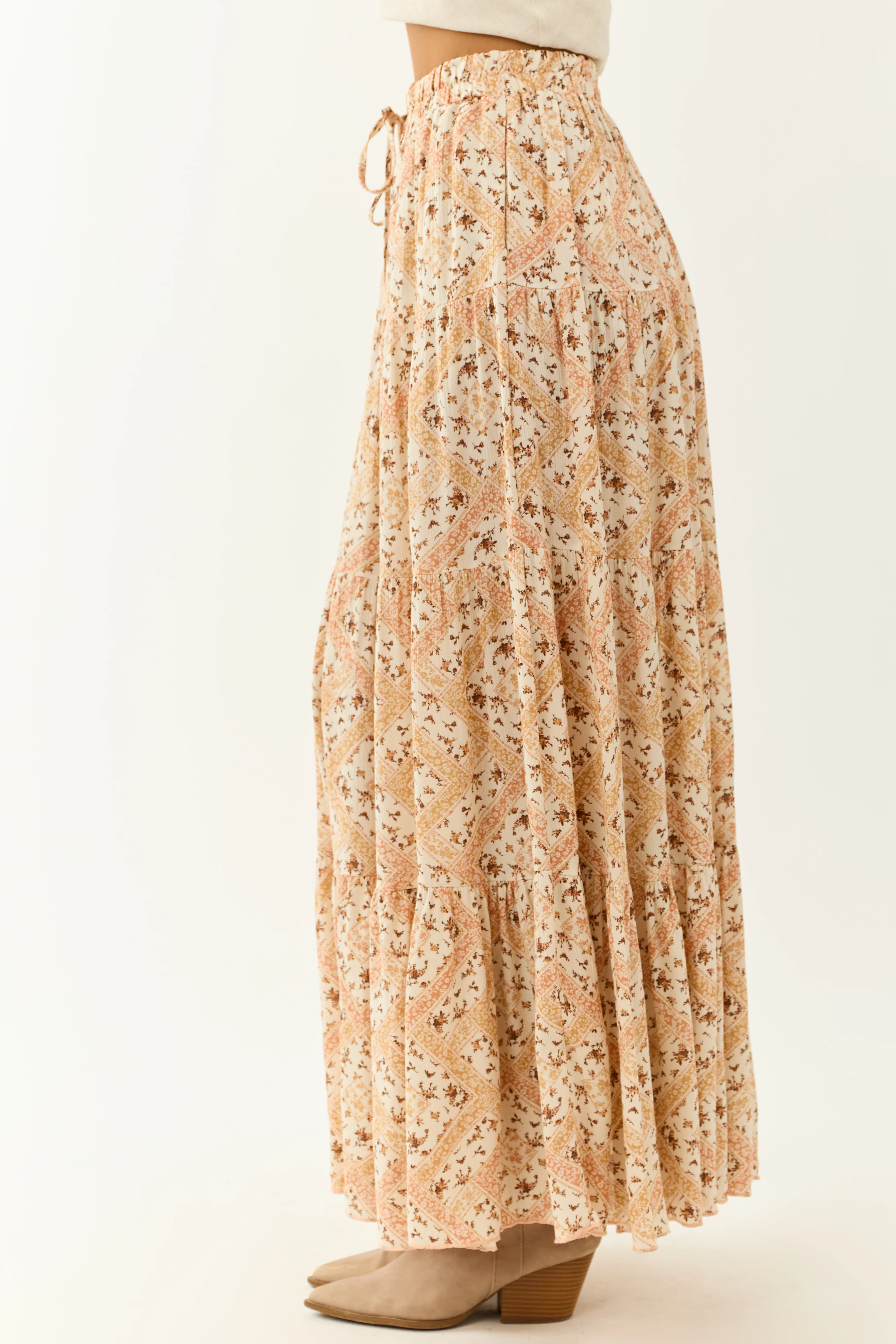 Vanilla Floral Print Flowy Tiered Maxi Skirt - Image 3
