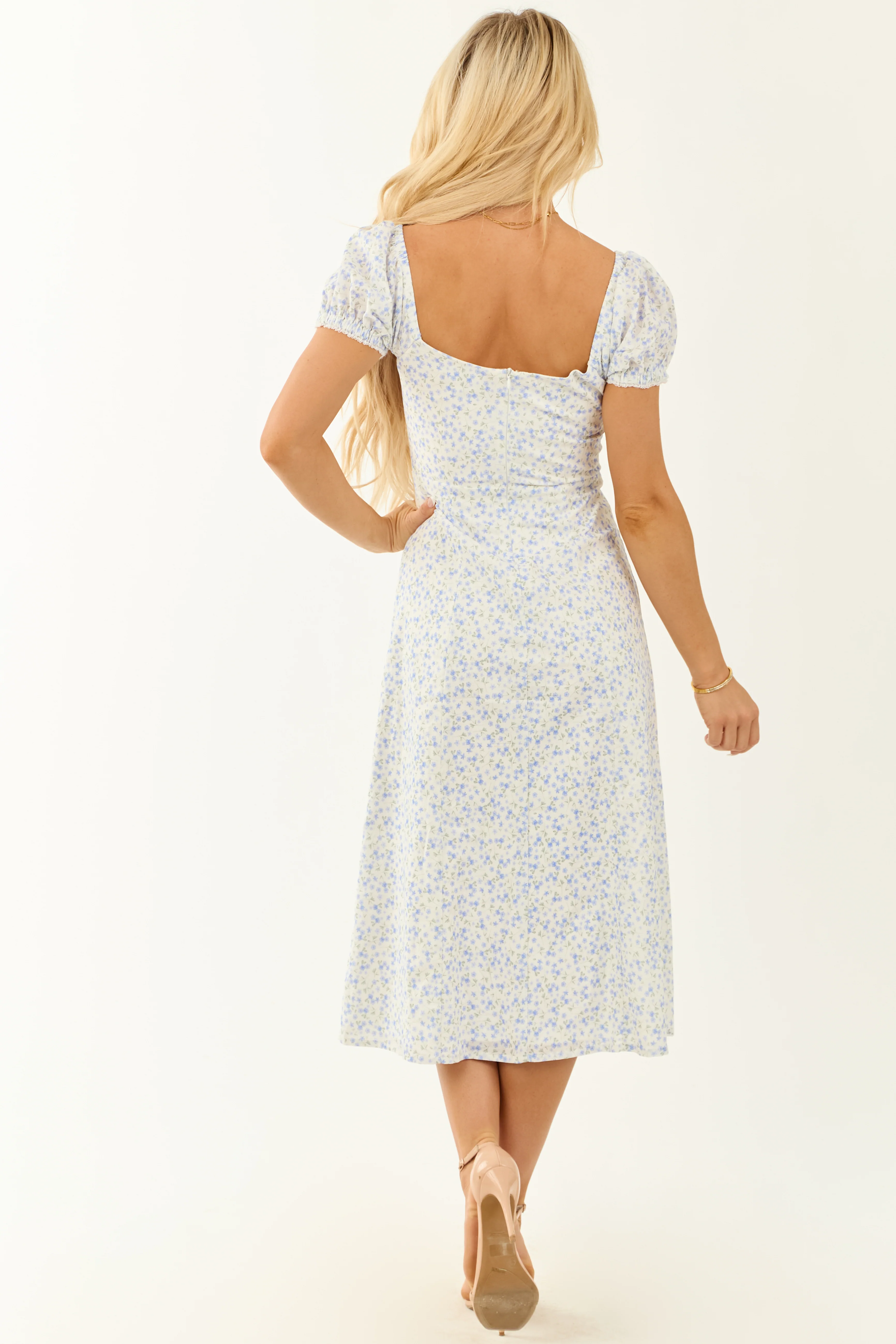 Vanilla Floral Print Front Slit Midi Dress - Image 6