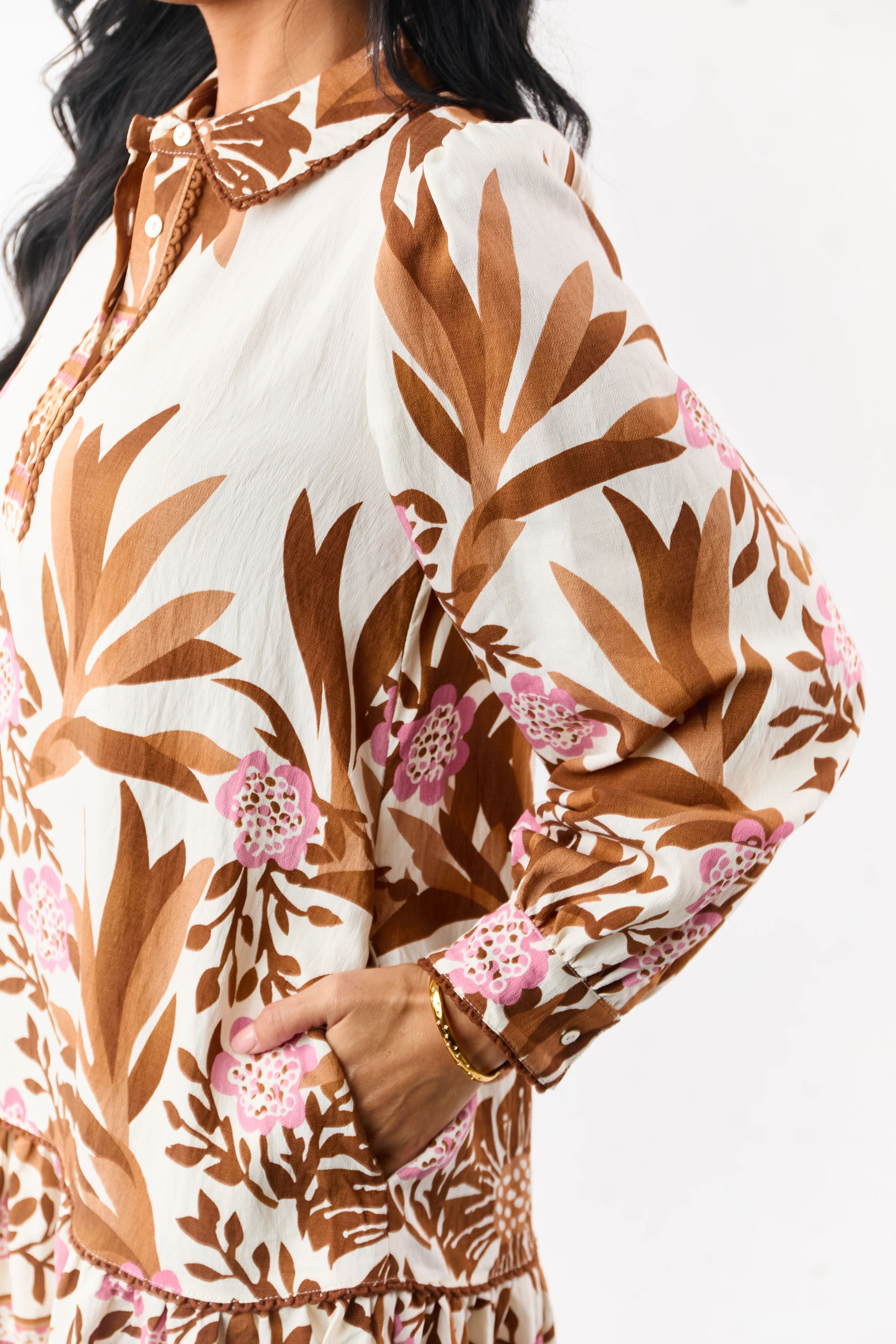 Vanilla Floral Print Half Button Up Mini Dress - Image 6