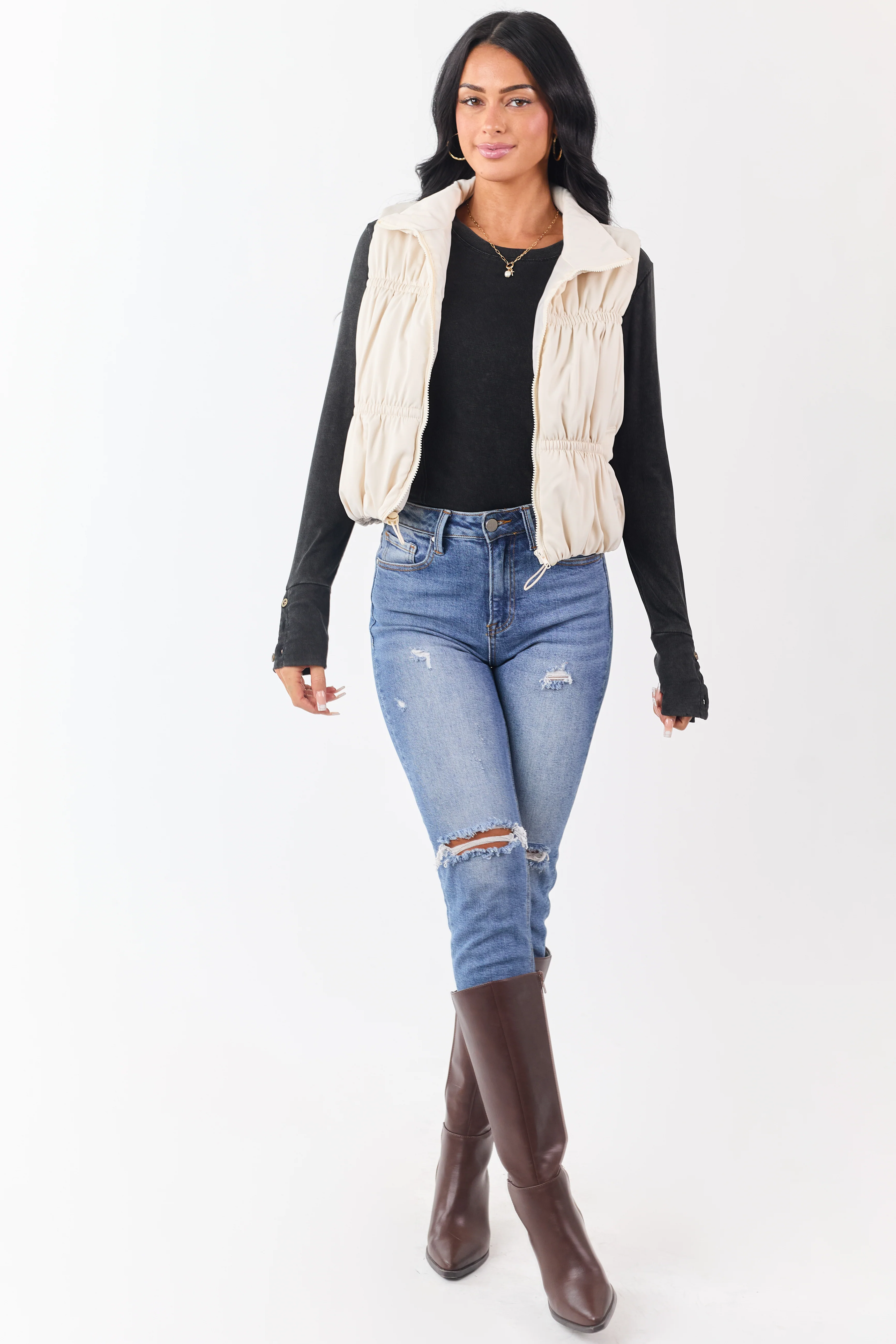 Vanilla Ruched Zip Up Puffer Vest - Image 2