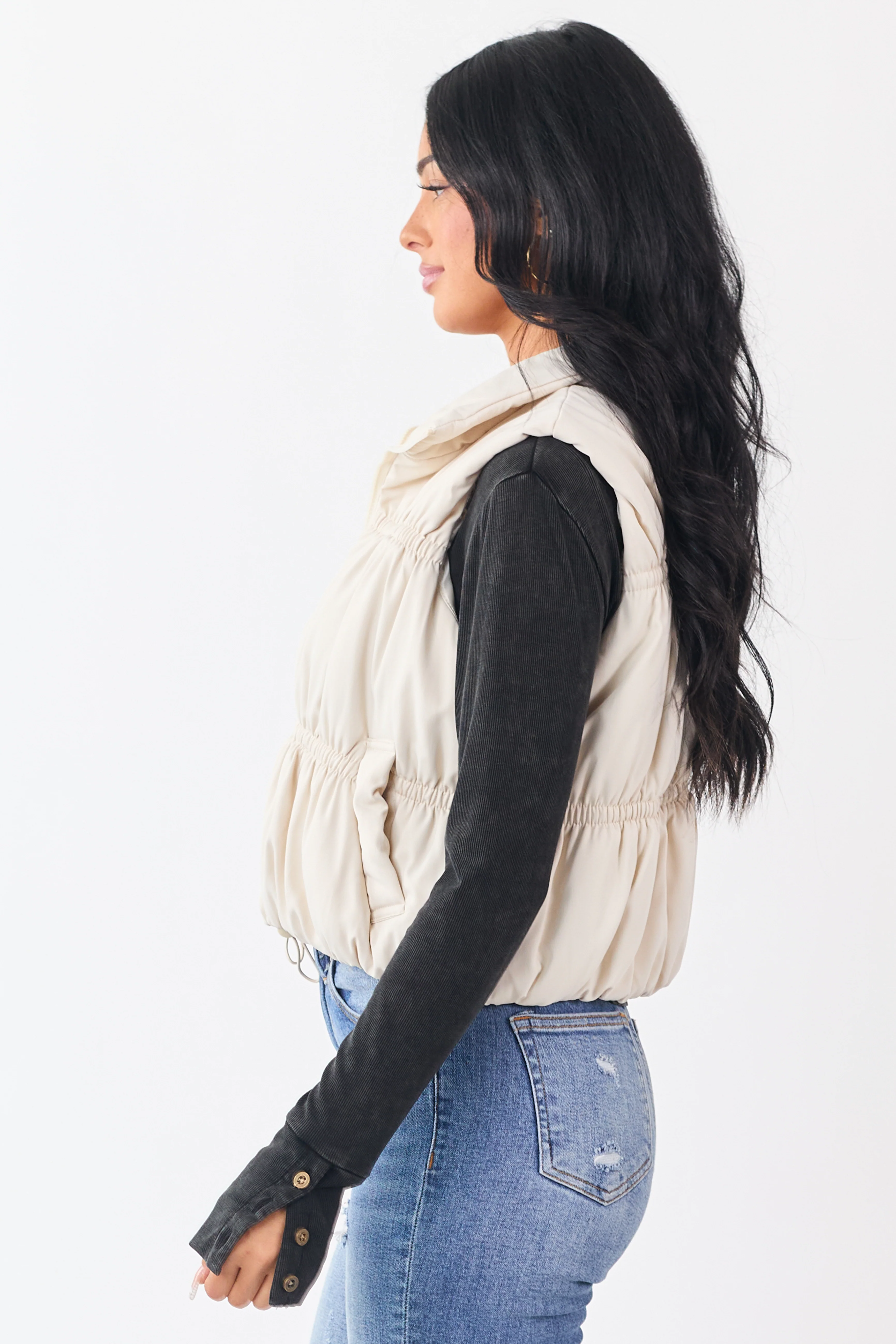 Vanilla Ruched Zip Up Puffer Vest - Image 4