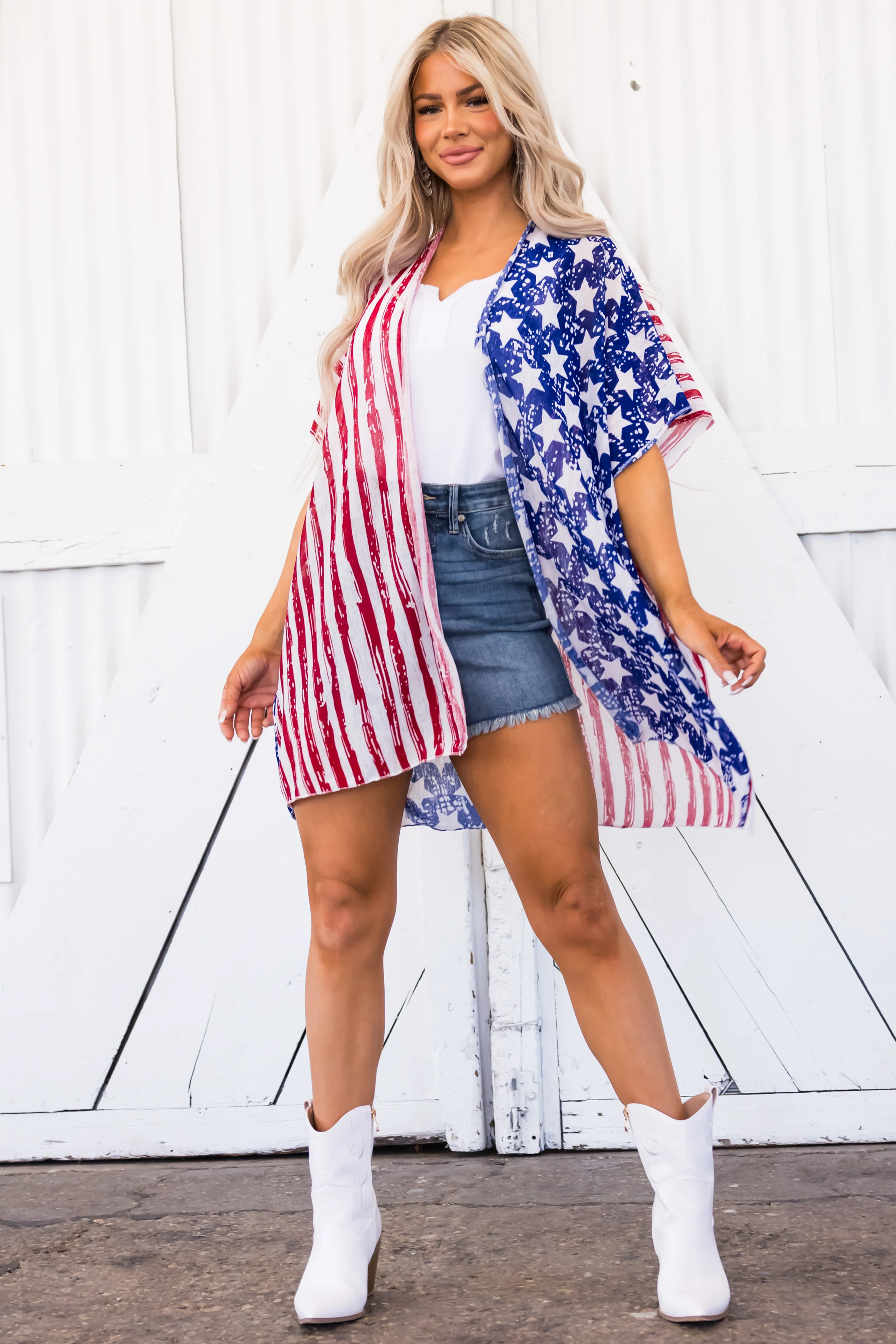 Vanilla Stars and Stripes Print Knit Kimono - Image 2