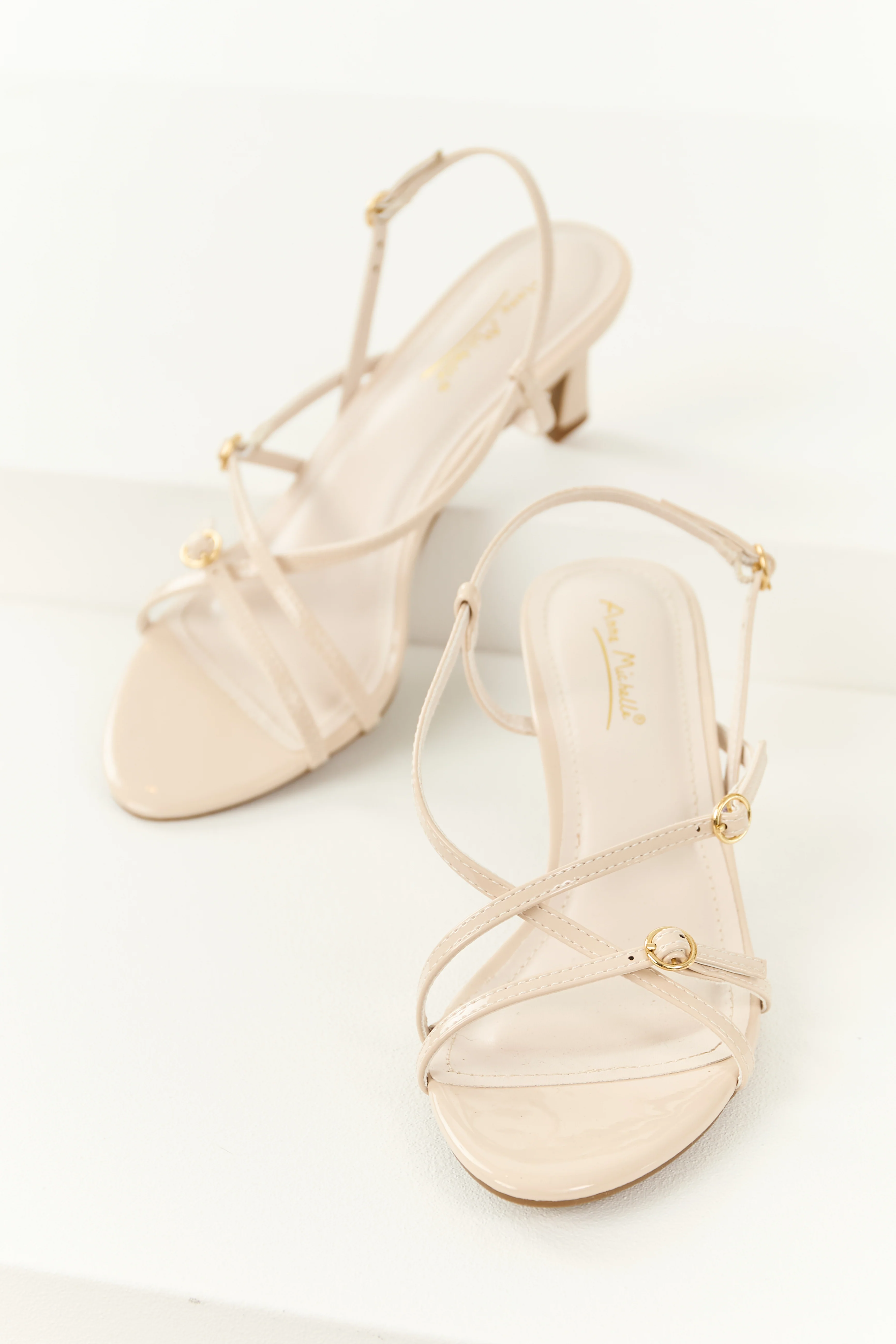 Vanilla Strappy Faux Leather Open Toed Heels