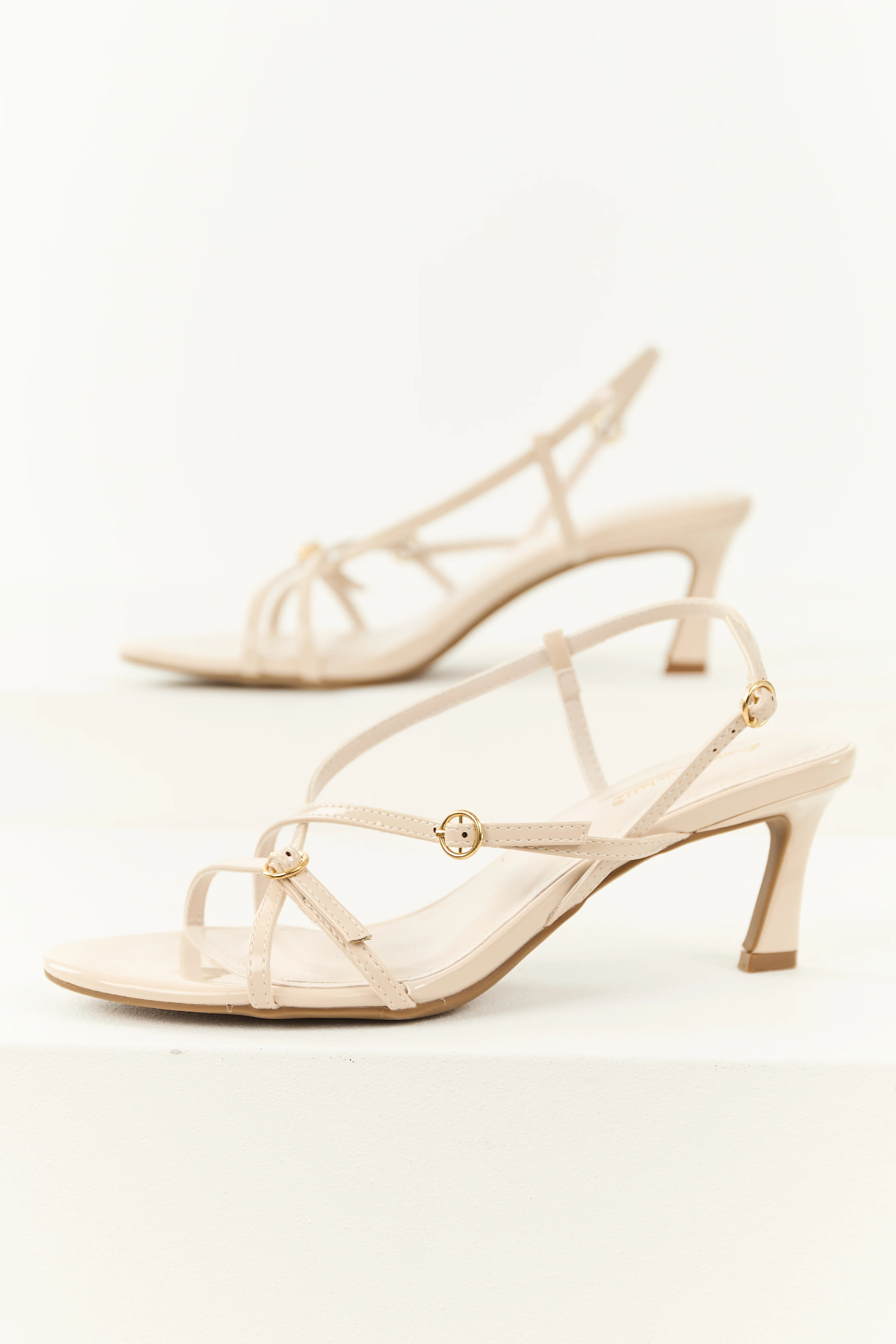 Vanilla Strappy Faux Leather Open Toed Heels - Image 2