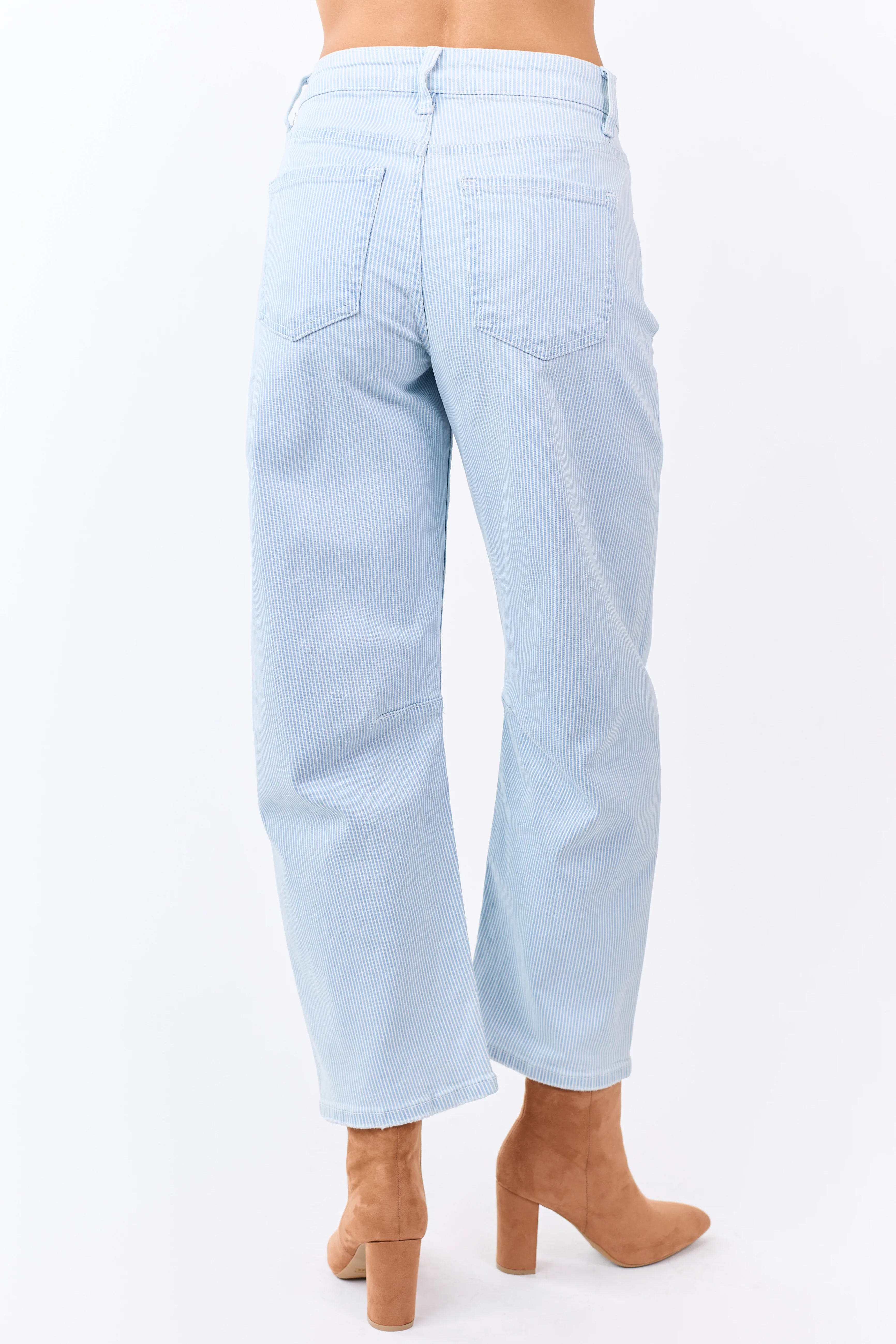 Vervet Light Wash Railroad Stripe Stretchy Barrel Jeans - Image 4