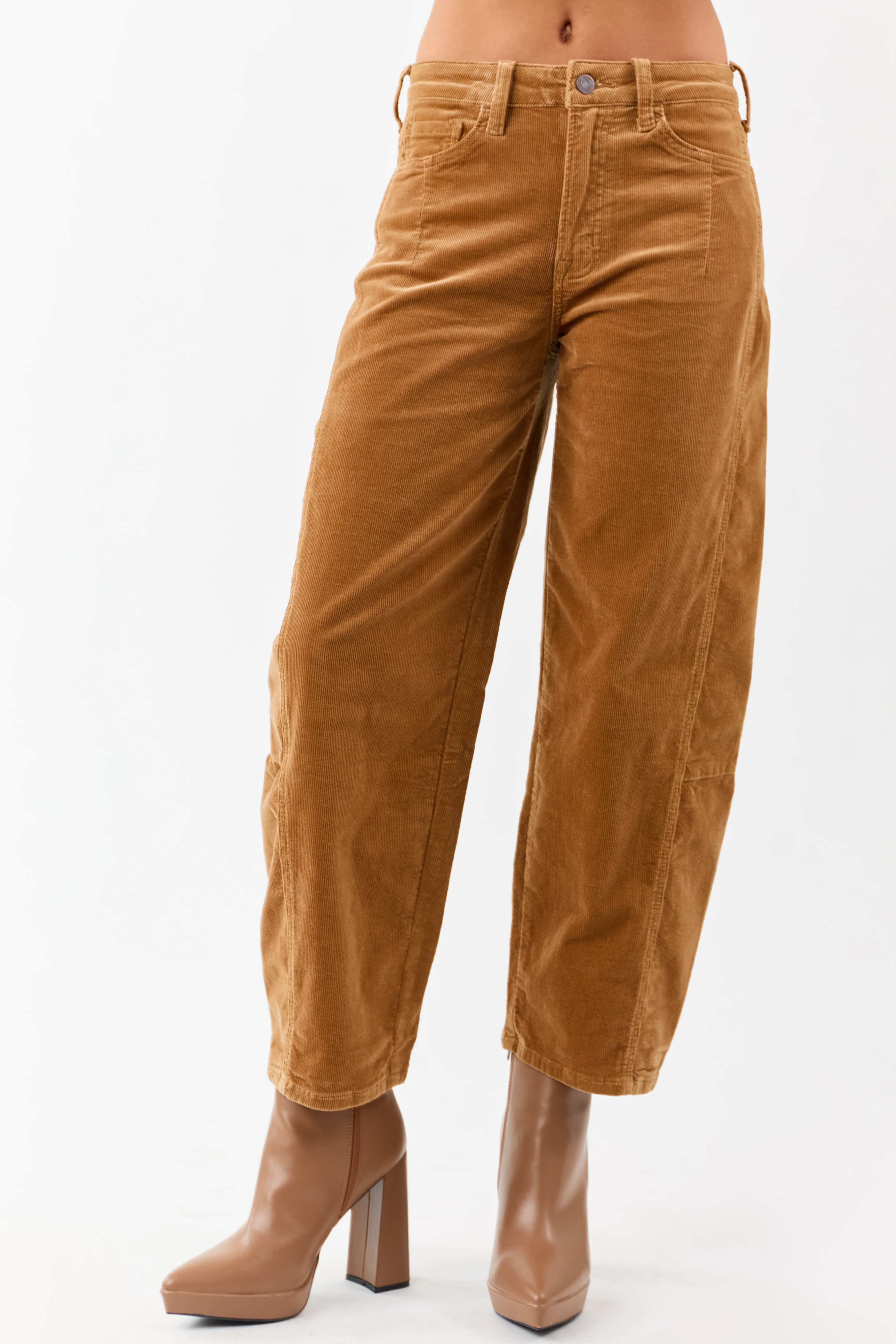 Vervet Peanut Corduroy High Rise Crop Barrel Pants
