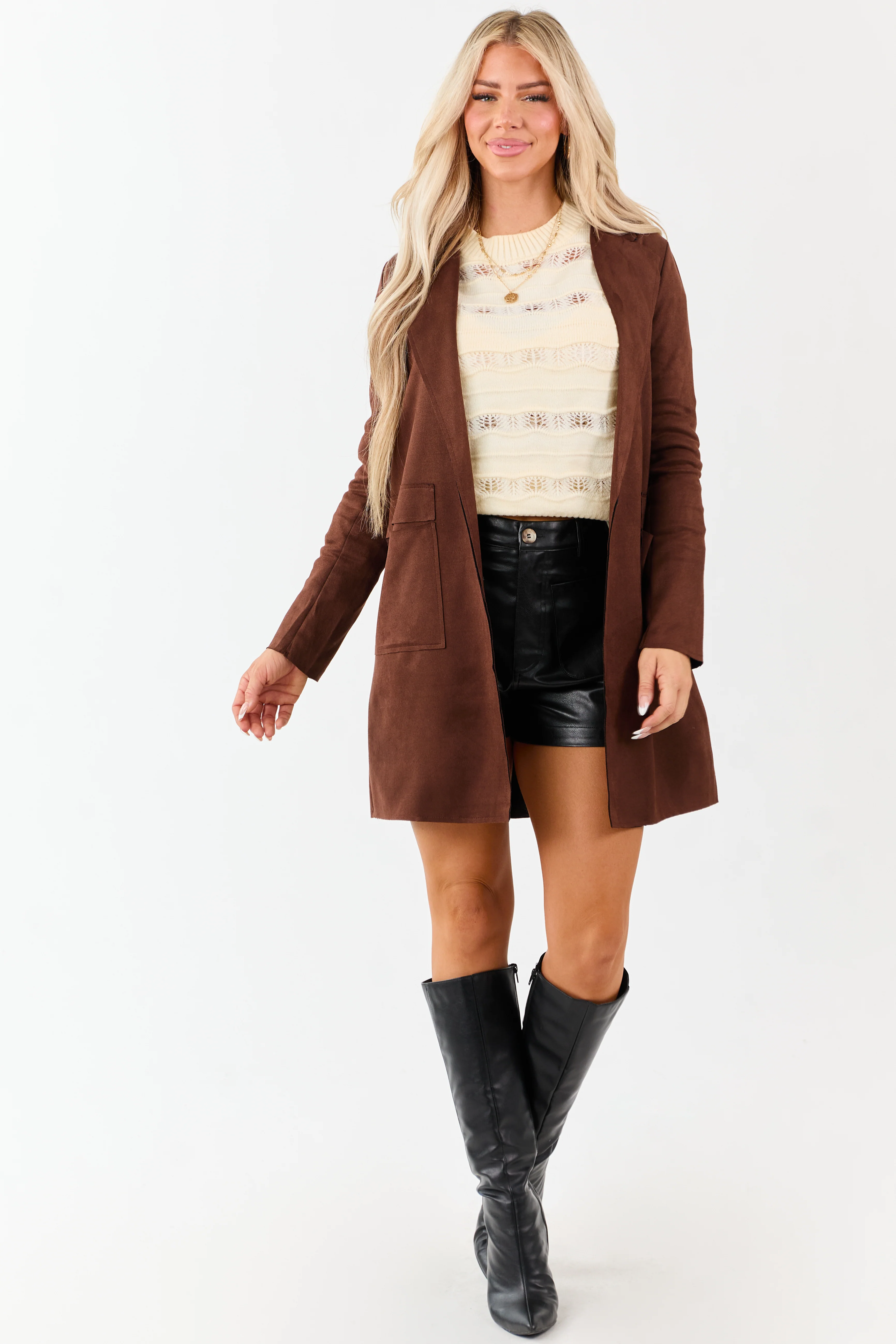 Walnut Faux Suede Open Front Jacket - Image 5