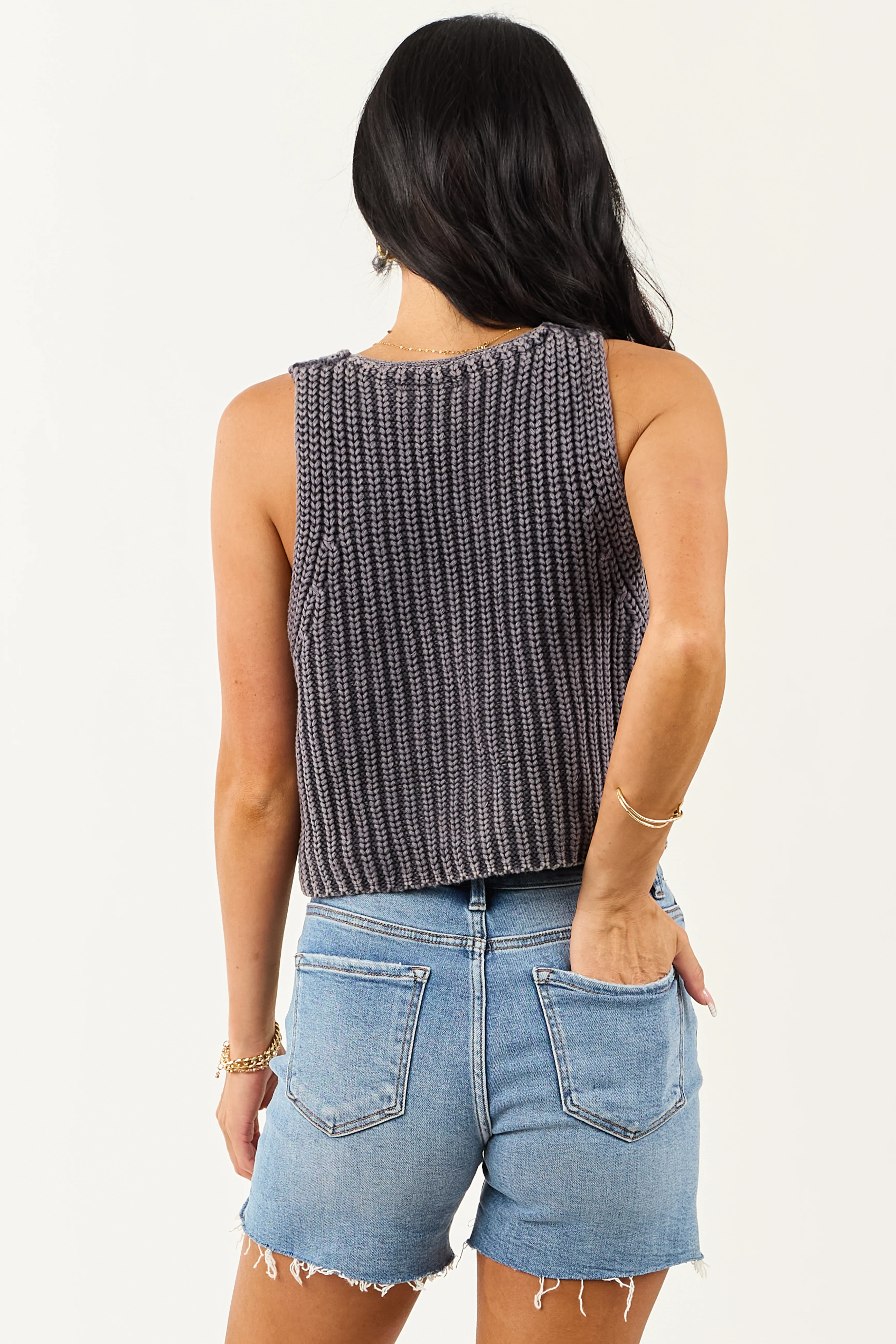 Washed Charcoal Button Down Sweater Knit Vest - Image 5