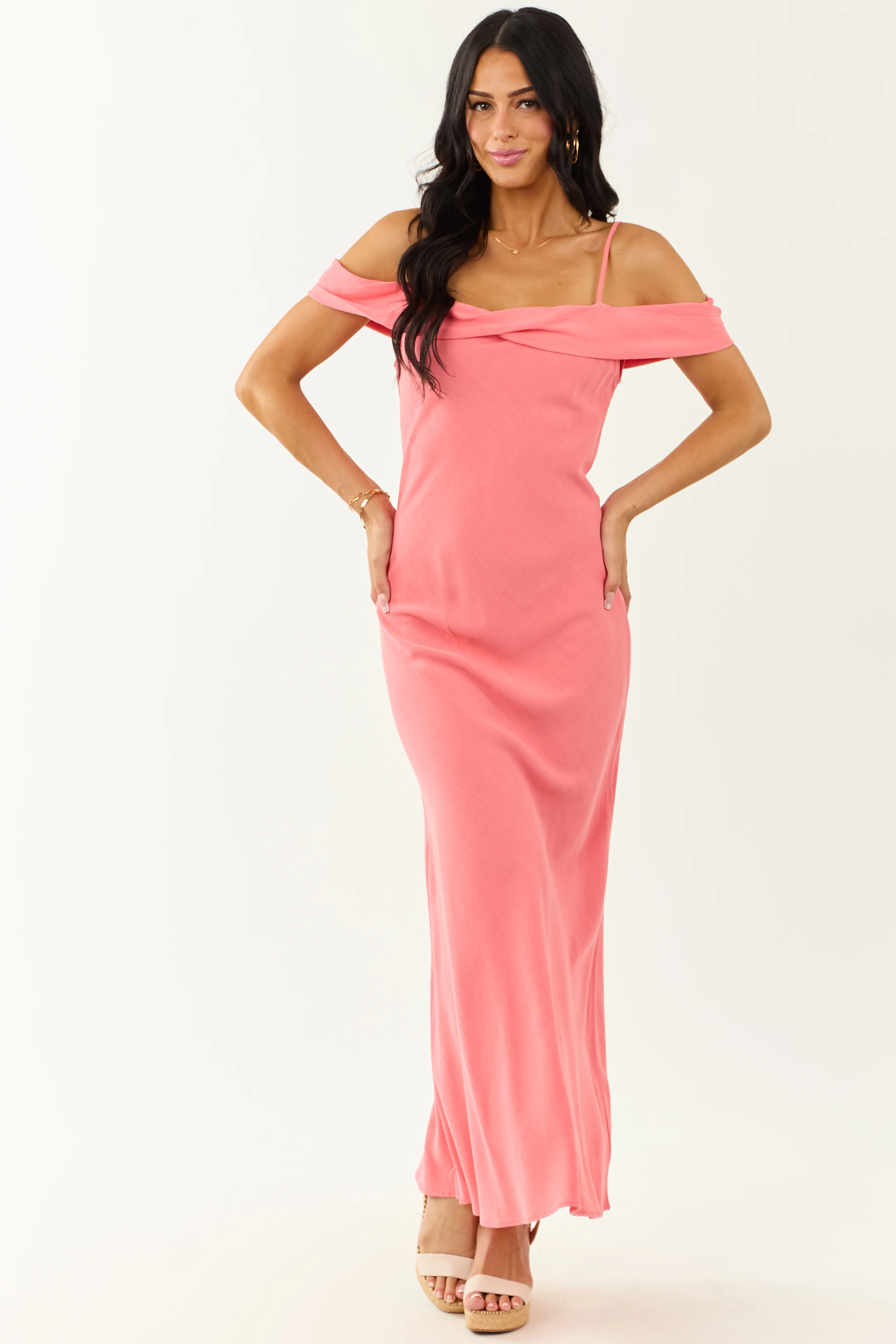 Watermelon Cold Shoulder Overlay Maxi Dress - Image 5