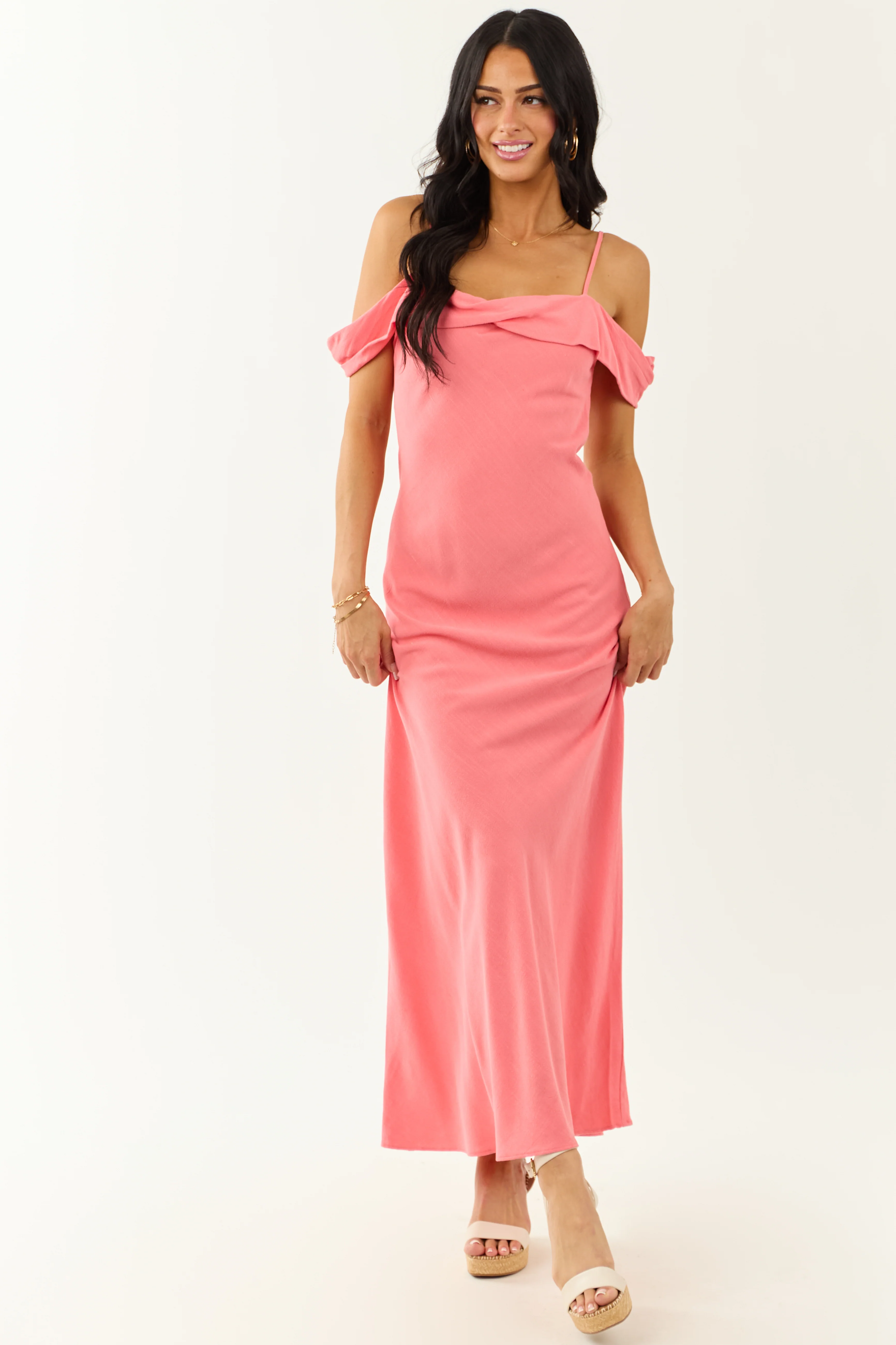 Watermelon Cold Shoulder Overlay Maxi Dress - Image 6