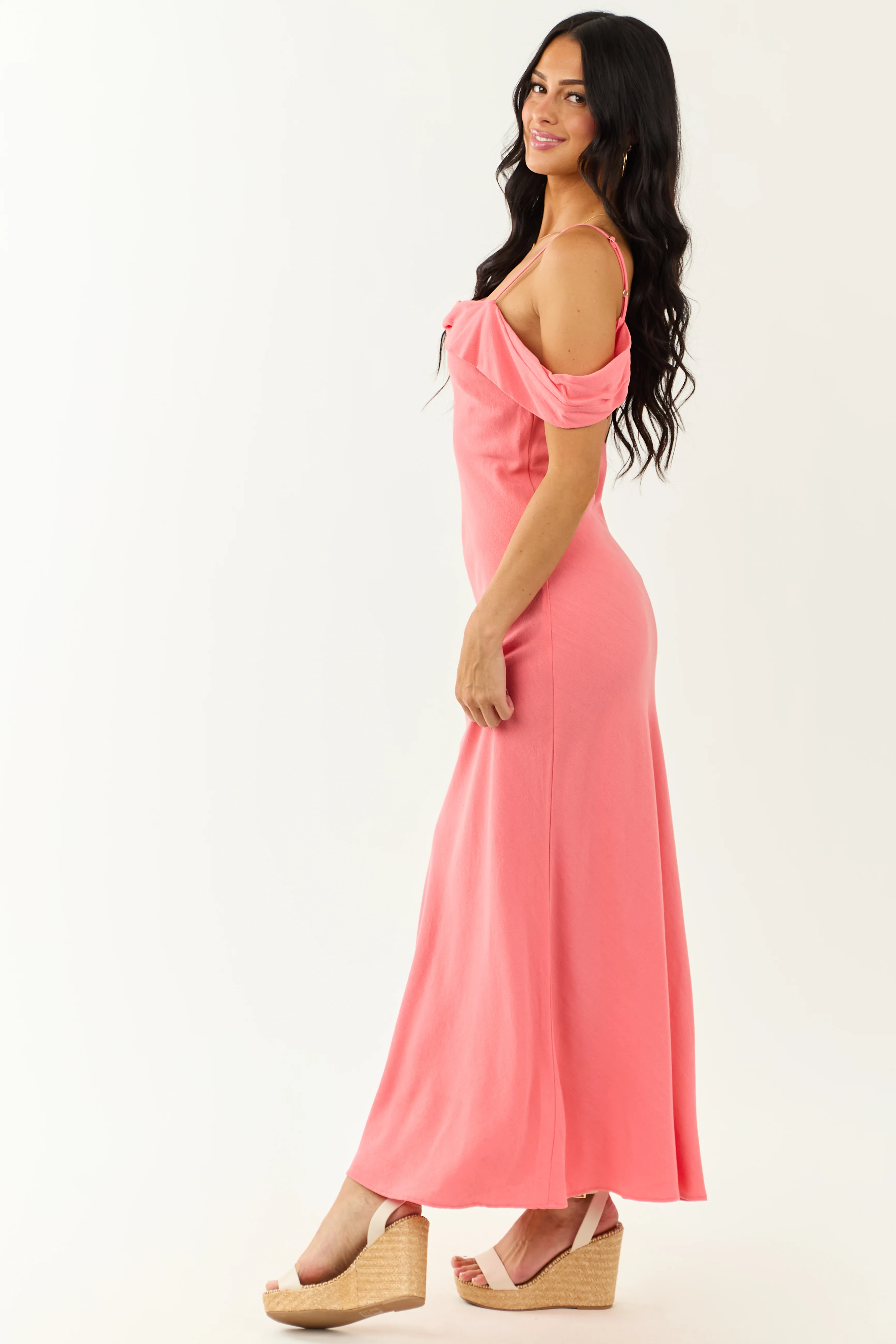 Watermelon Cold Shoulder Overlay Maxi Dress - Image 8