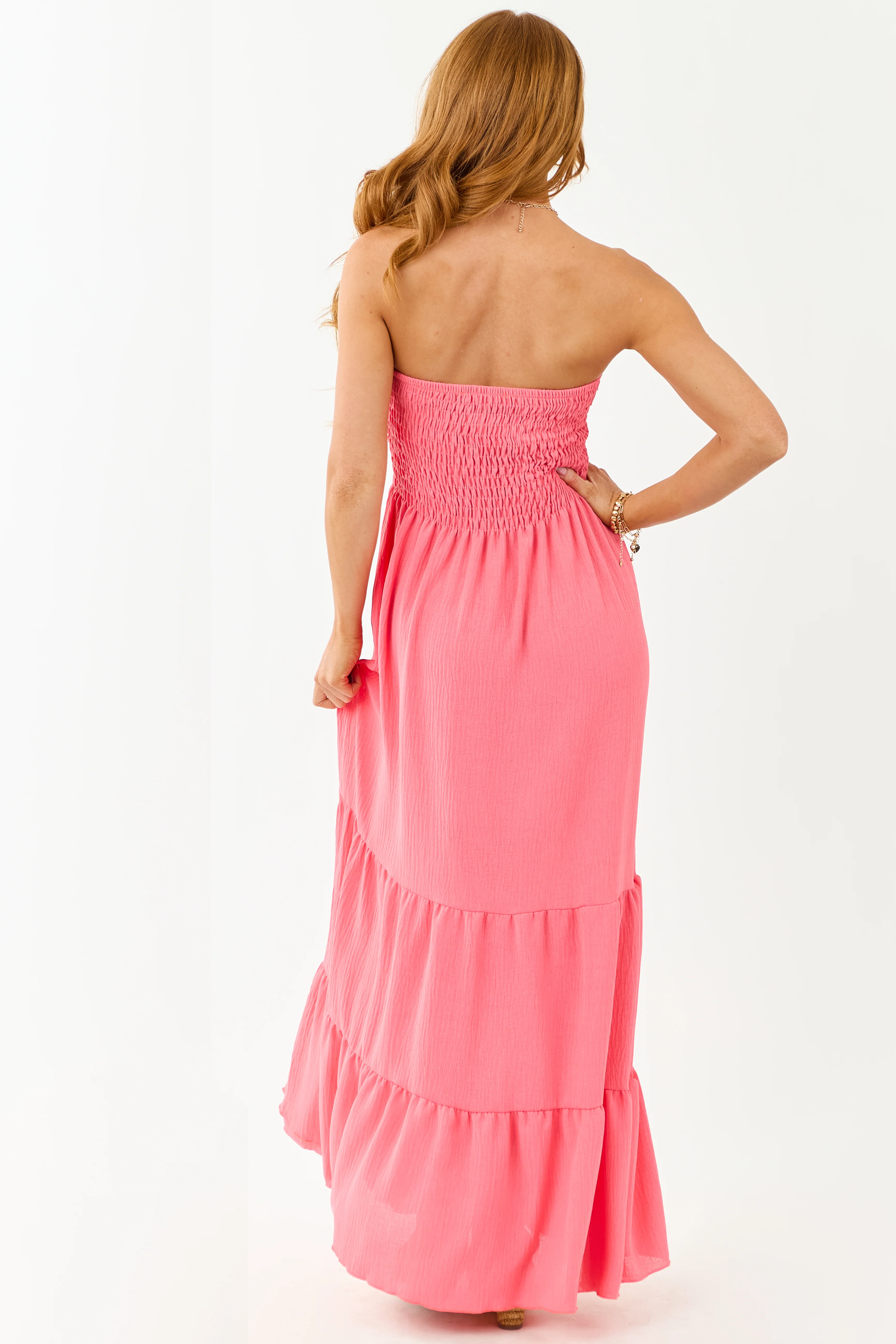 Watermelon Smocked Tiered Strapless Maxi Dress - Image 6