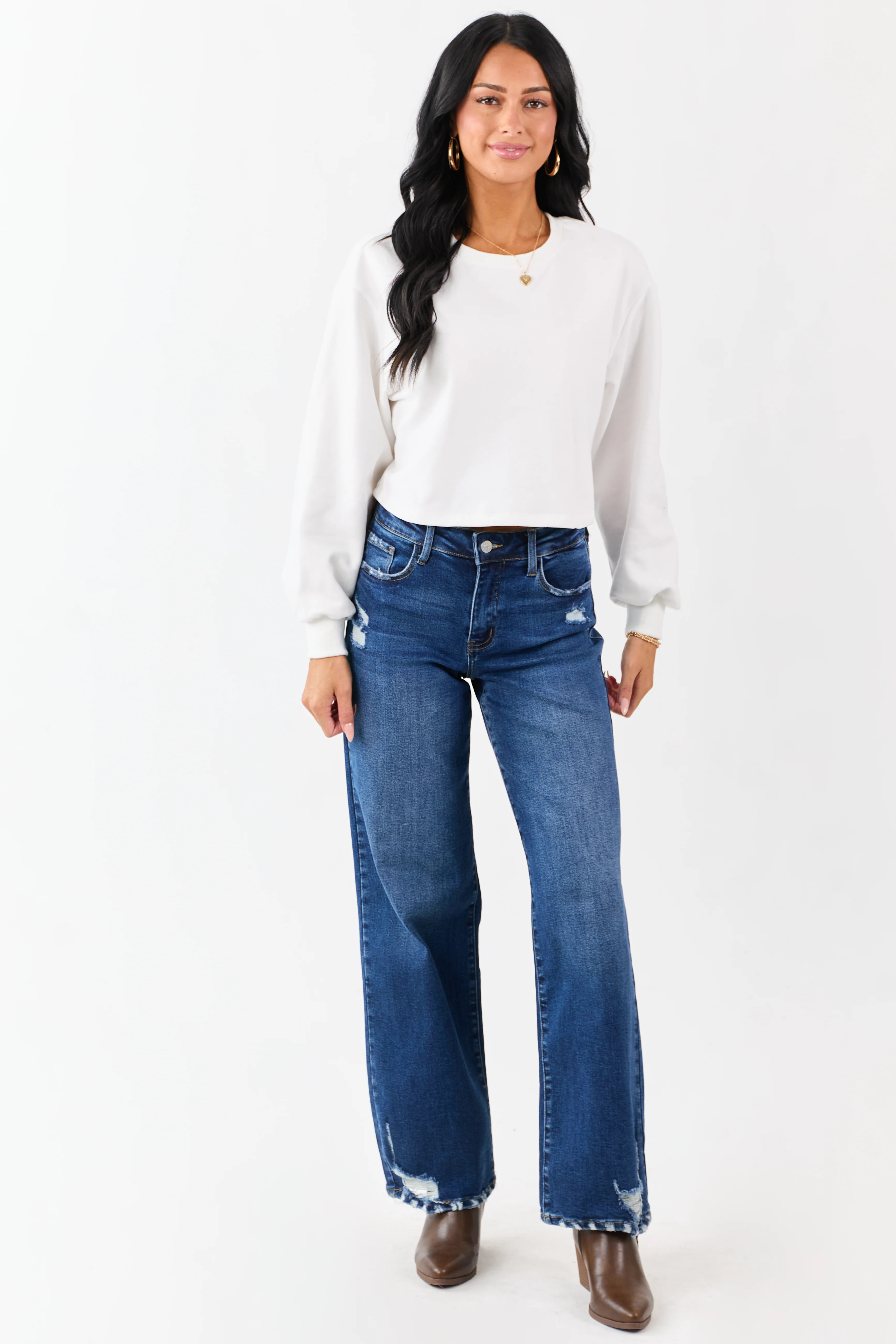 White Back Slit Lace Bow Boxy Sweatshirt Top - Image 4