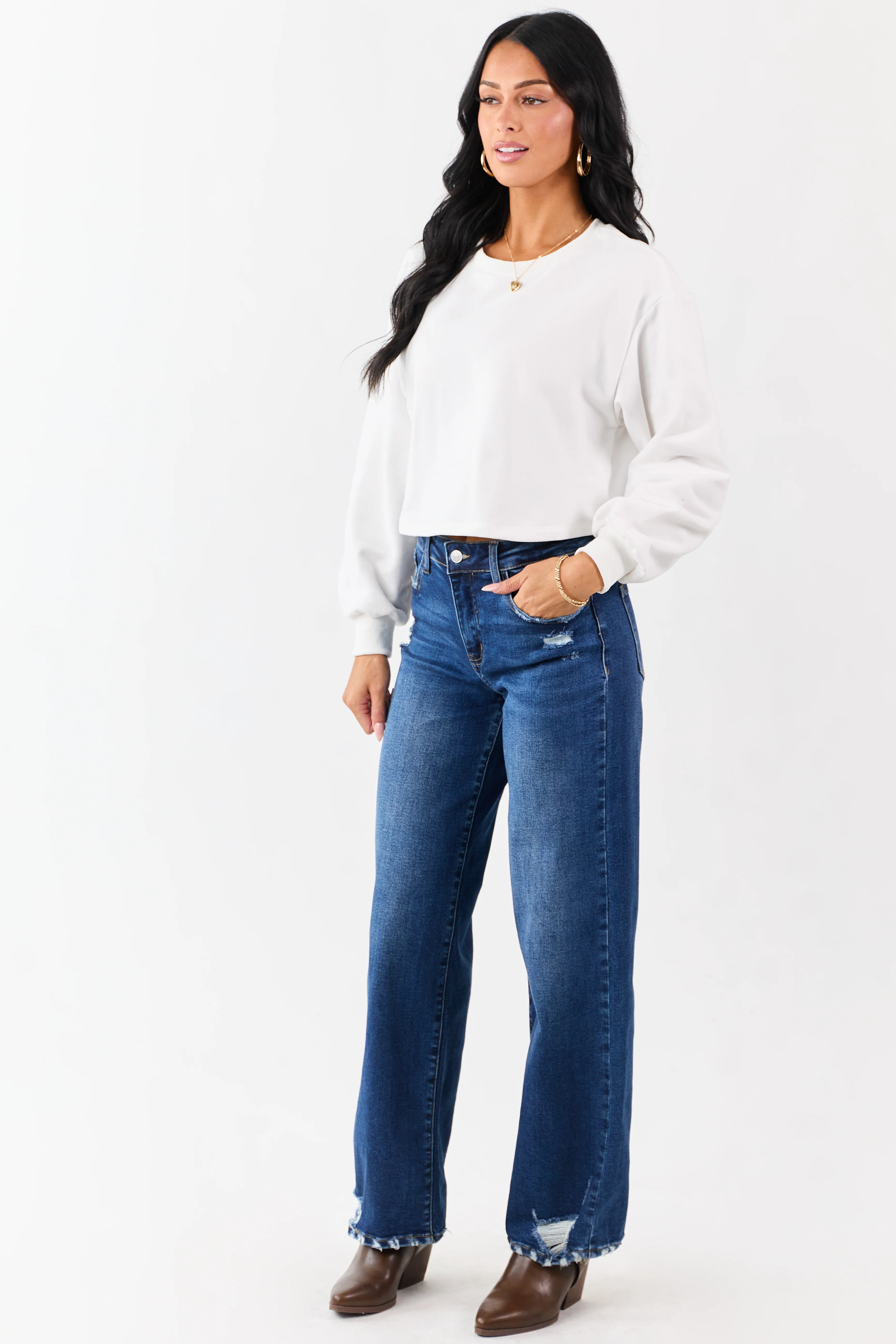 White Back Slit Lace Bow Boxy Sweatshirt Top - Image 5