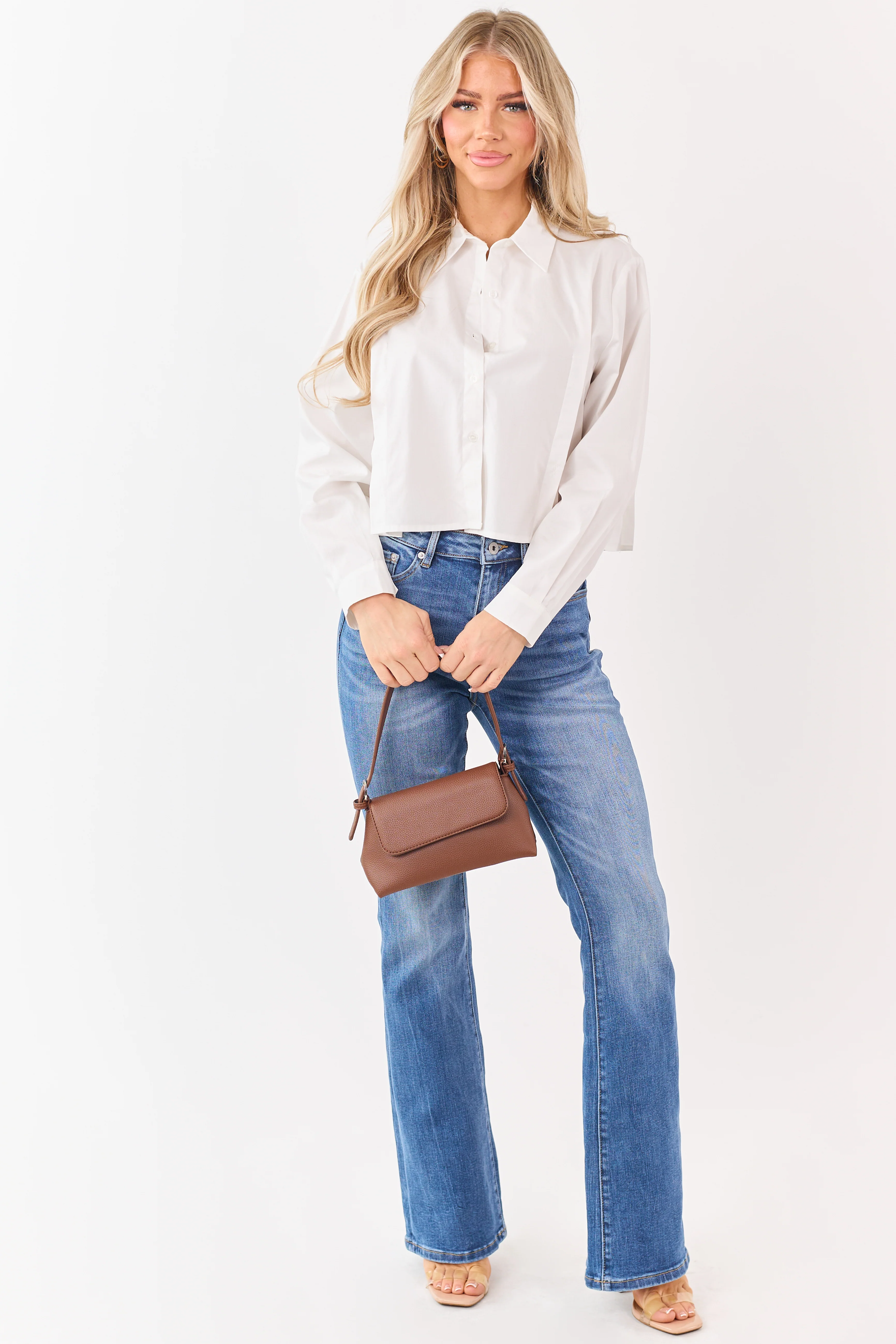 White Cotton Button Down Adjustable Waist Top - Image 3