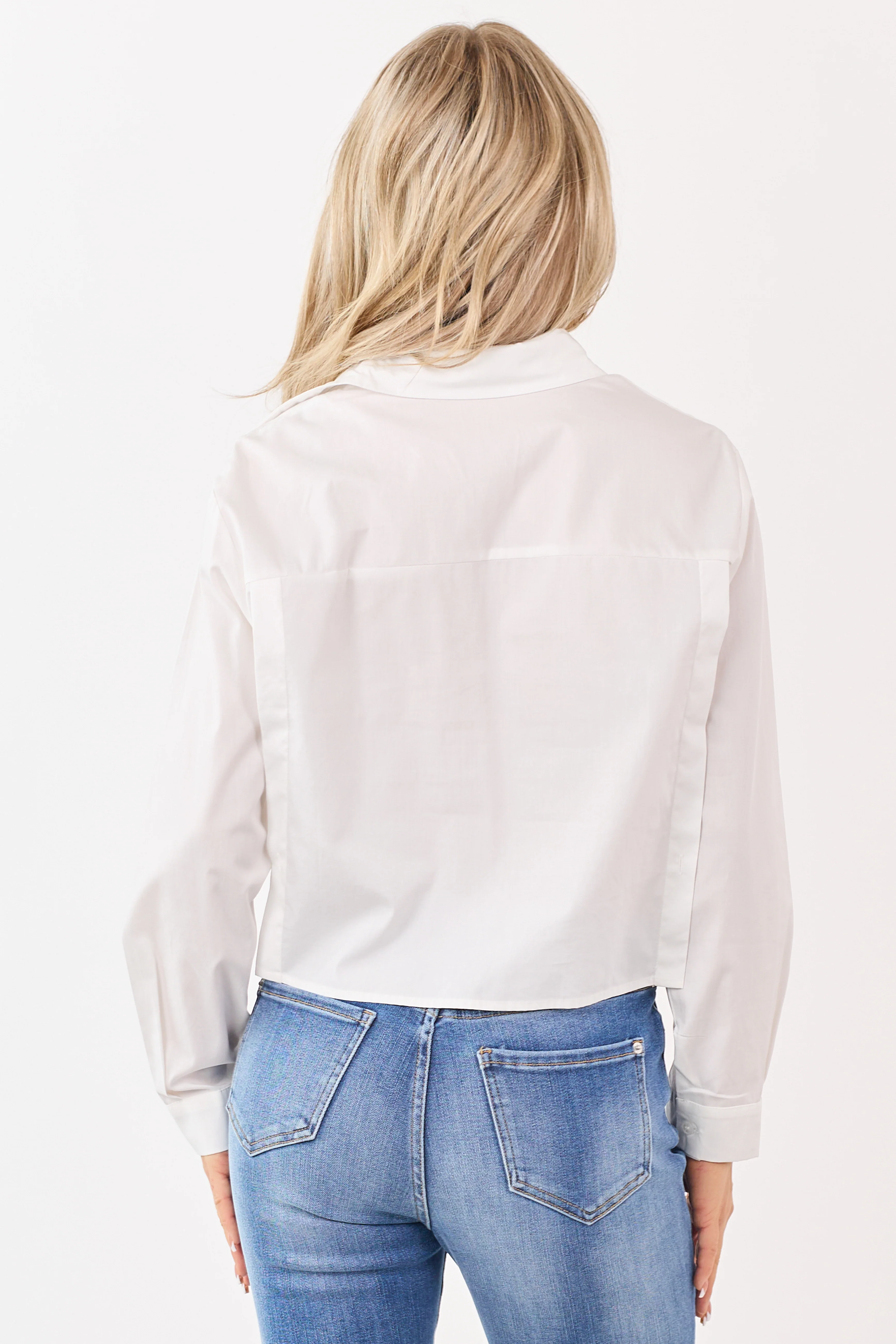 White Cotton Button Down Adjustable Waist Top - Image 6