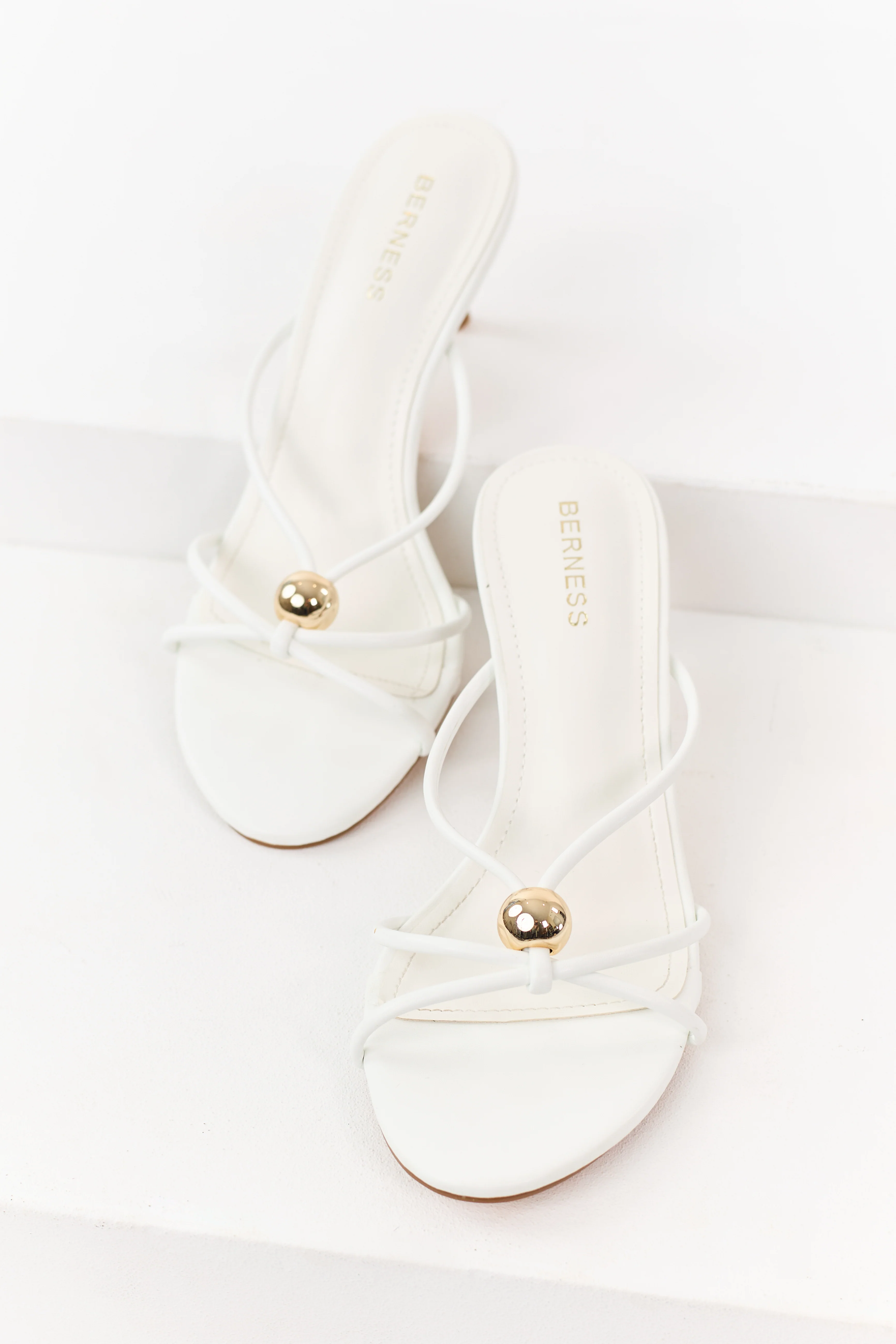 White Faux Leather Strappy Stiletto Kitten Heels