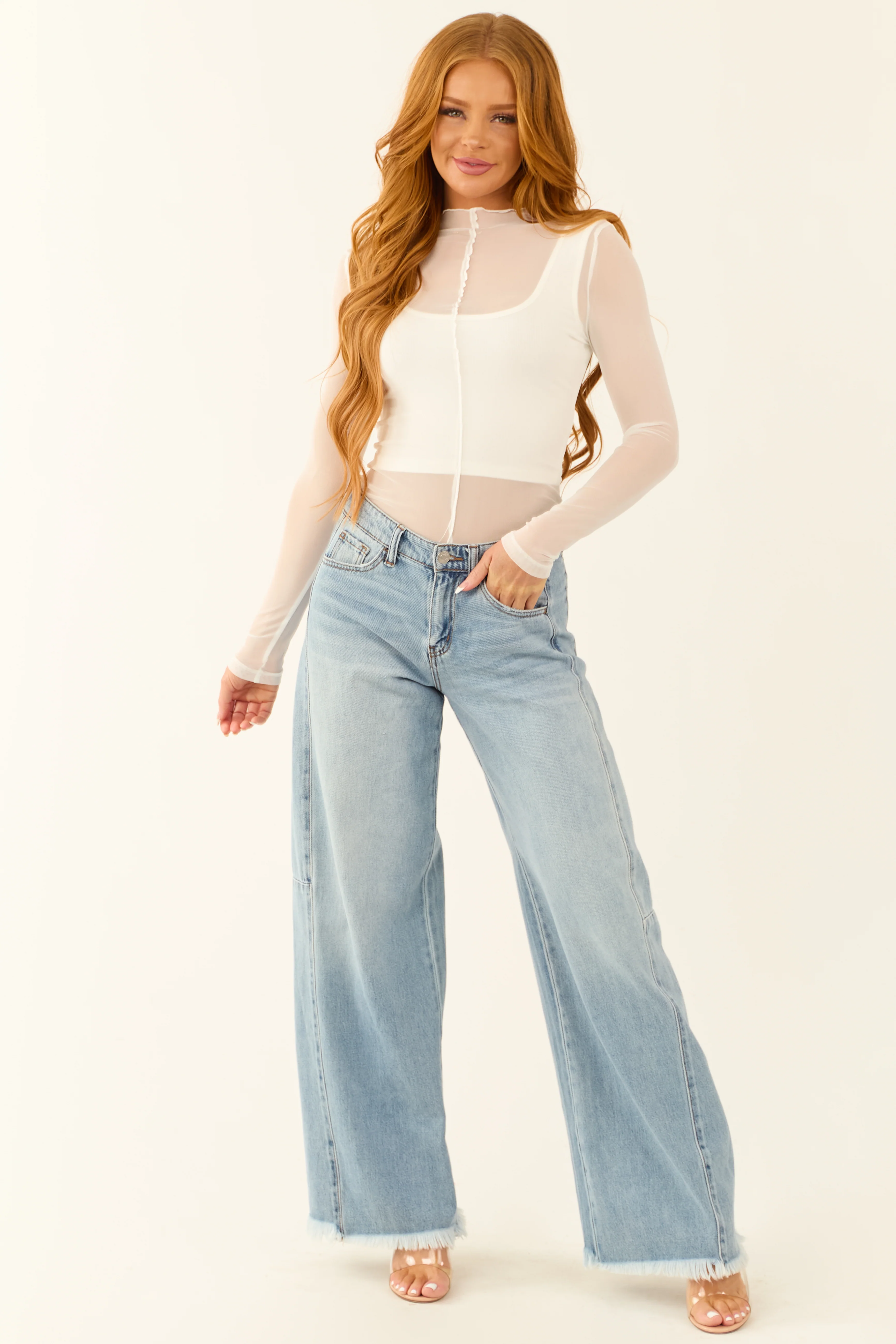 White Ribbed Crop Top with Long Sleeve Overlay - Image 3
